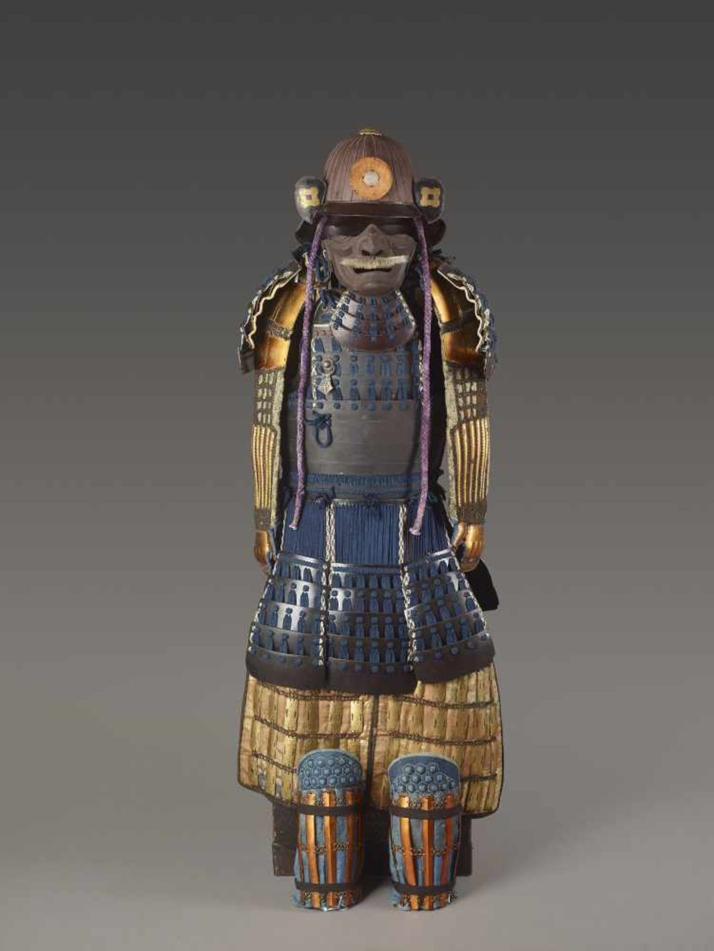 SAMURAI ARMOR WITH MEMPO & KABUTO Japan, Edo period (1615-1868). Iron, metals, leather, lacquer,