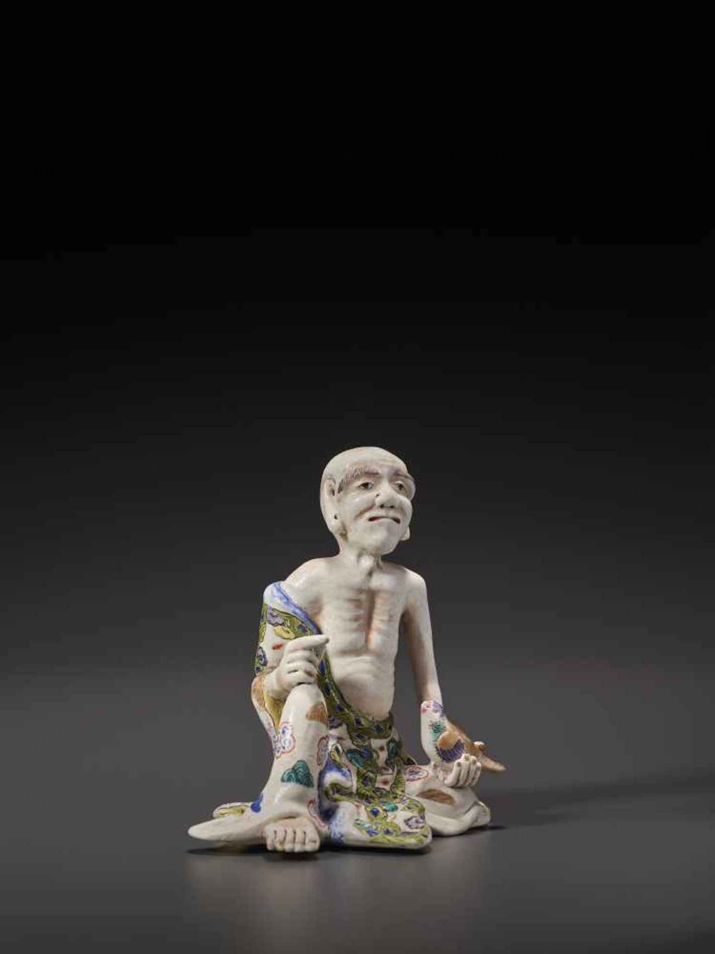 A SATSUMA FIGURE OF A RAKAN  Japan, Meiji period (1868-1912). Impressed seal mark to underside. - Image 7 of 8