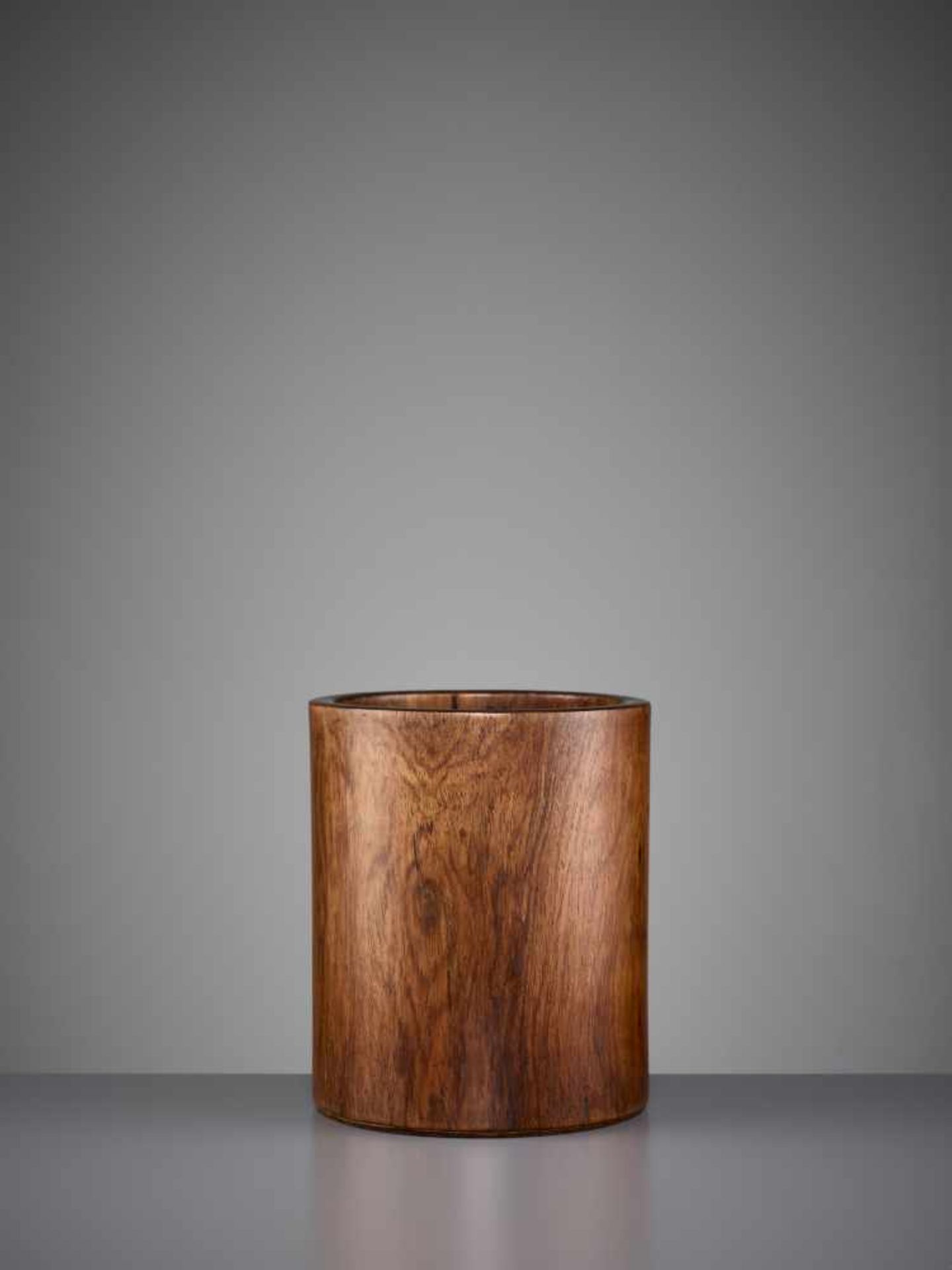 A HUANGHUALI BRUSH POT, BITONG China, 18th century. The brush pot is of cylindrical form. The wood - Image 3 of 8