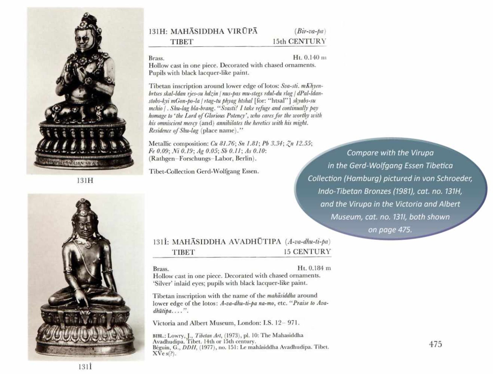 A GILT BRONZE MAHASIDDHA VIRUPA, 16TH CENTURY Tibet. Seated in dhyanasana on a double lotus base, - Image 10 of 11