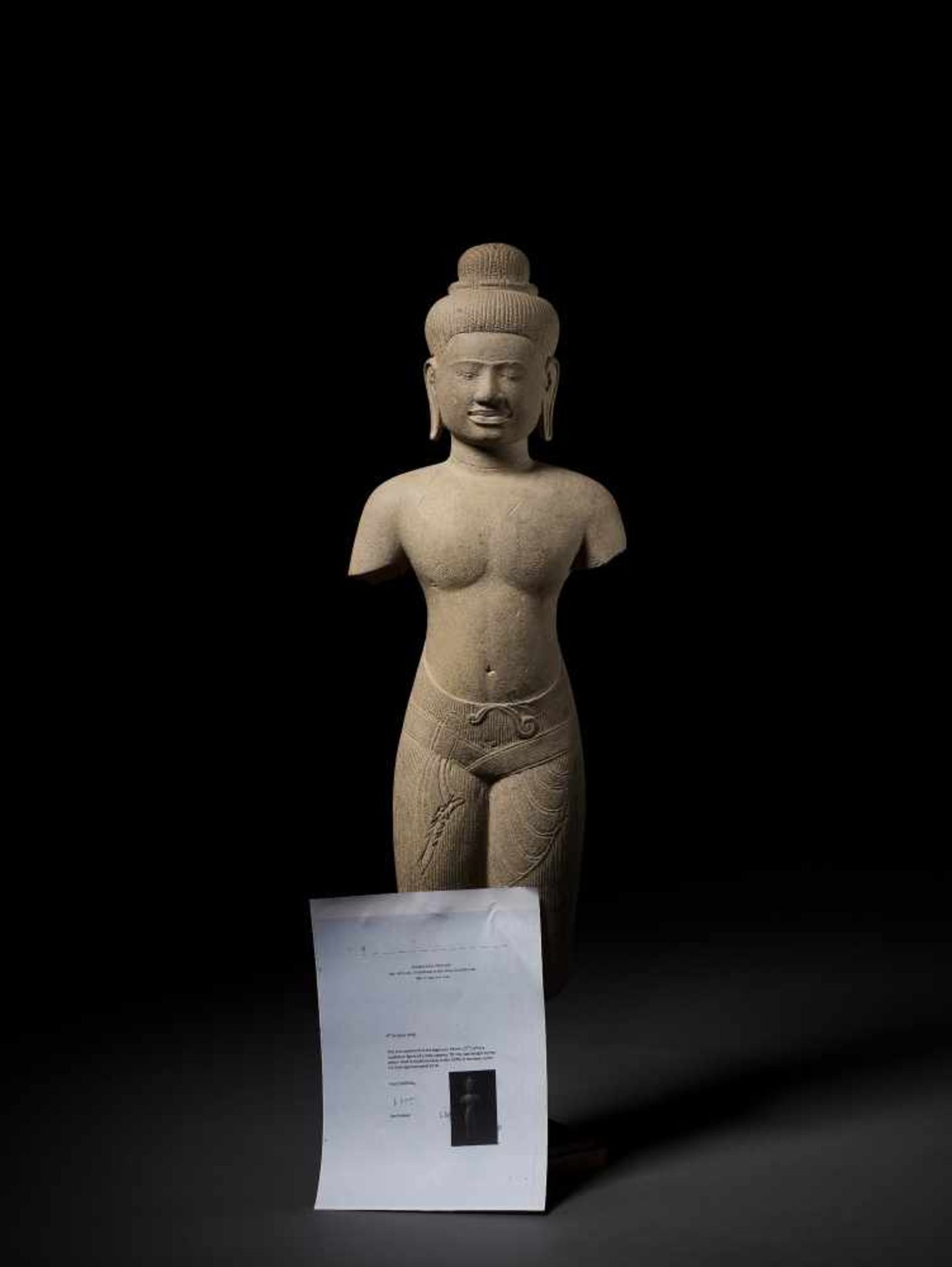 A STANDING DEITY, BAPHUON, KHMER, 11TH CENTURY A finely polished and exquisitely carved sandstone - Image 5 of 11