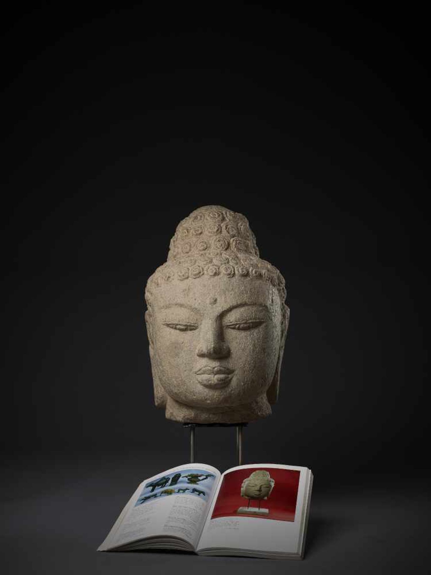 A LARGE AND IMPORTANT ANDESITE HEAD OF BUDDHA Indonesia, Central Java, 9th-10th century. Finely - Image 2 of 9