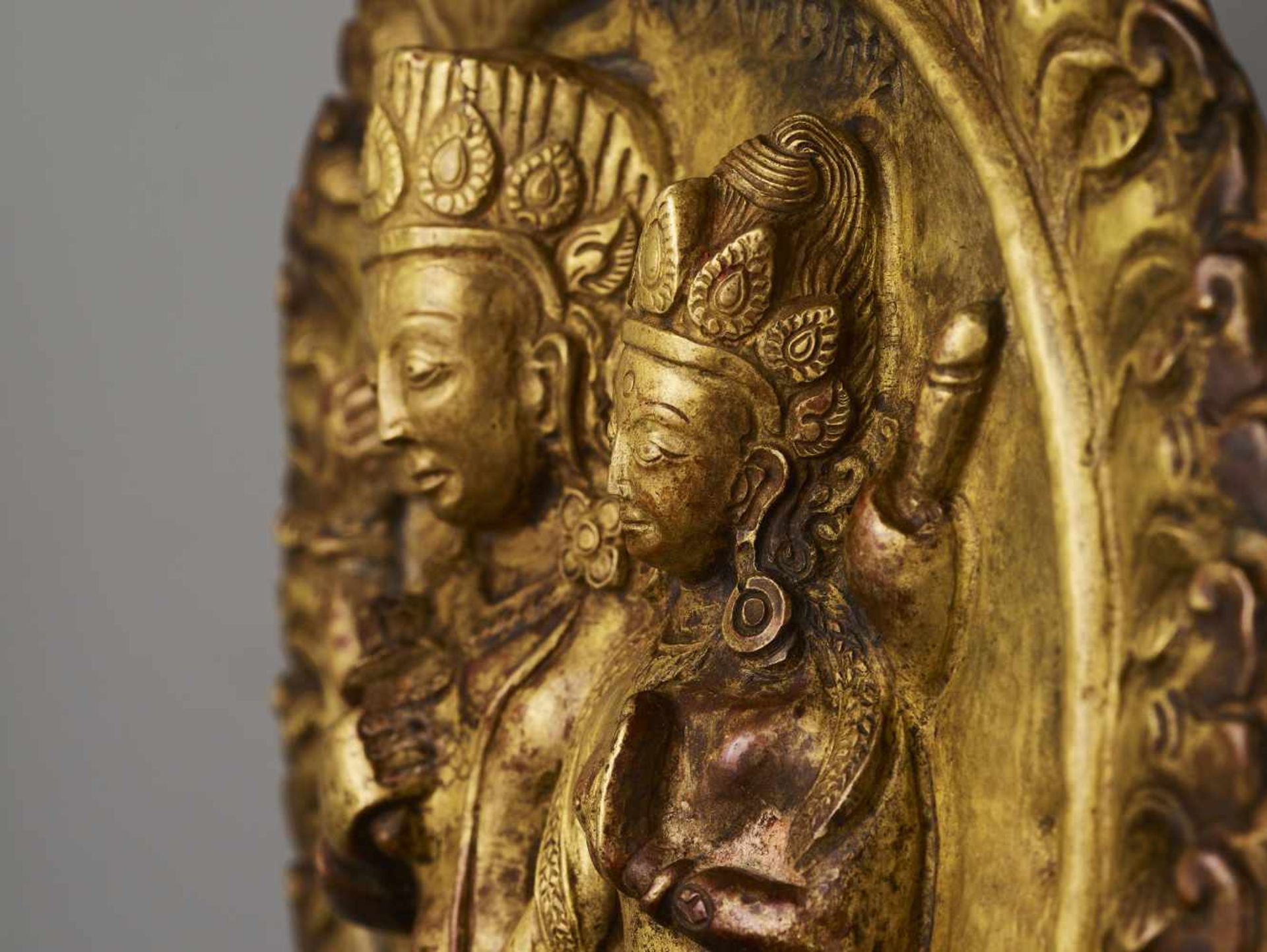 A GILT COPPER REPOUSSÉ RELIEF Nepal, 18th – 19th century. Depiction of Lakshmi-Narayana, a - Image 4 of 7