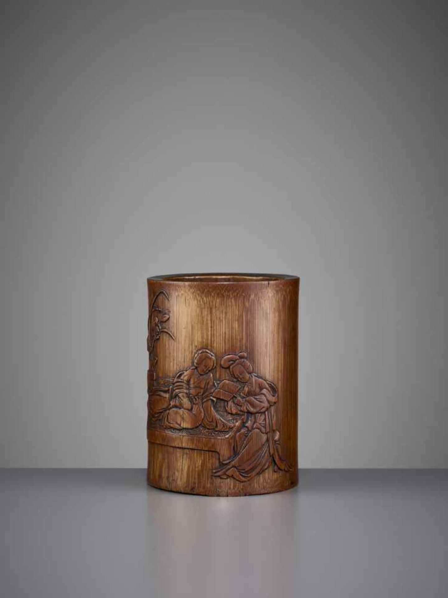 A BAMBOO BRUSHPOT 17TH/18TH CENTURY China. Of cylindrical form, the exterior well carved in - Image 7 of 10