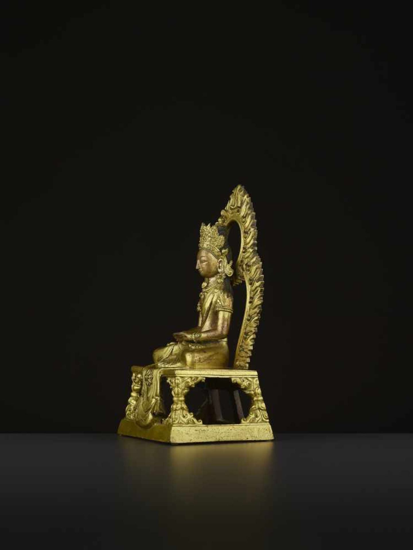 A GILT-BRONZE FIGURE OF AMITAYUS, QIANLONG China, 1736-1795. The figure is finely cast with legs - Image 4 of 9