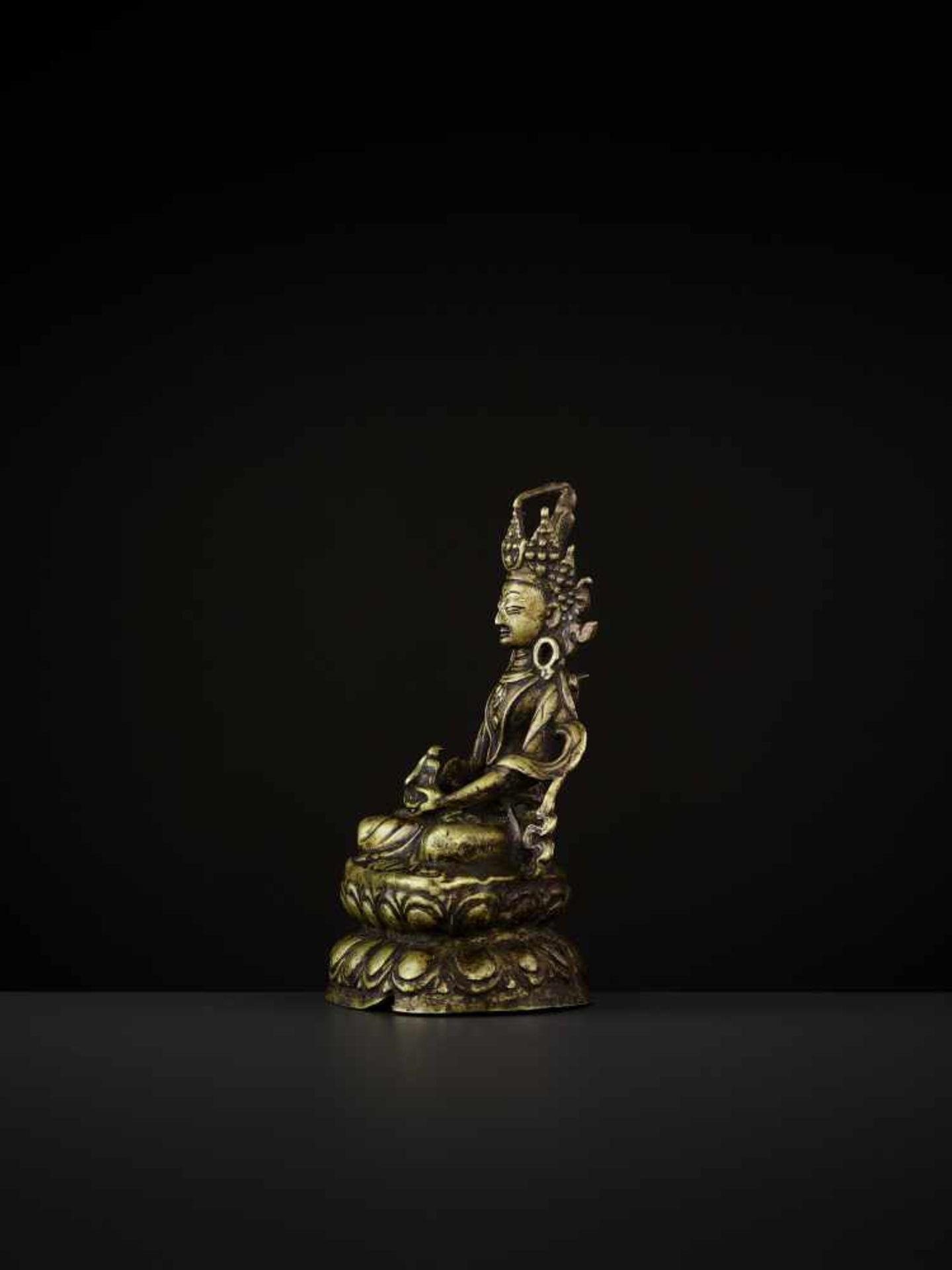 A BRONZE AMITAYUS, 13TH–14TH CENTURY Western Tibet. Seated on a high double lotus pedestal in - Image 3 of 8