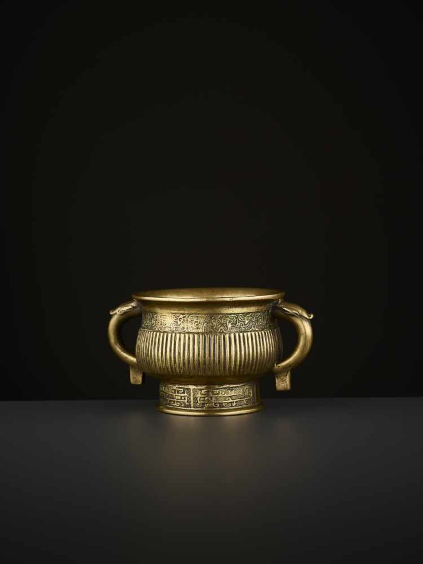 AN ARCHAISTIC BRONZE CENSER, QING China, 18th-19th century. The vessel with two circumferential - Image 8 of 13