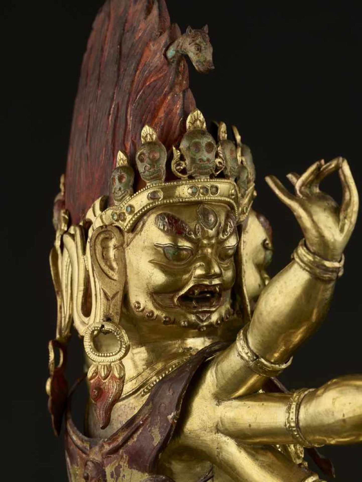 A MONUMENTAL GILT BRONZE OF HAYAGRIVA Mongolia, 17th-18th century. Finely cast, incised and gilt - Image 11 of 18