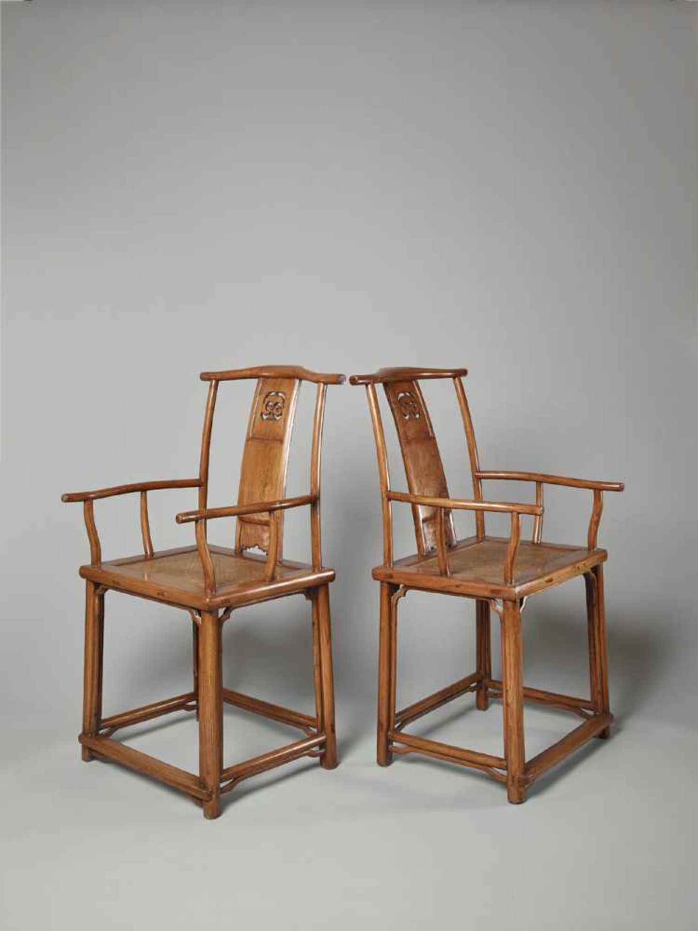 A PAIR OF YOKEBACK ARMCHAIRS, SICHUTOU GUANMAOYI China, 18th- early 19th century. Jumu. The backrest - Image 6 of 13