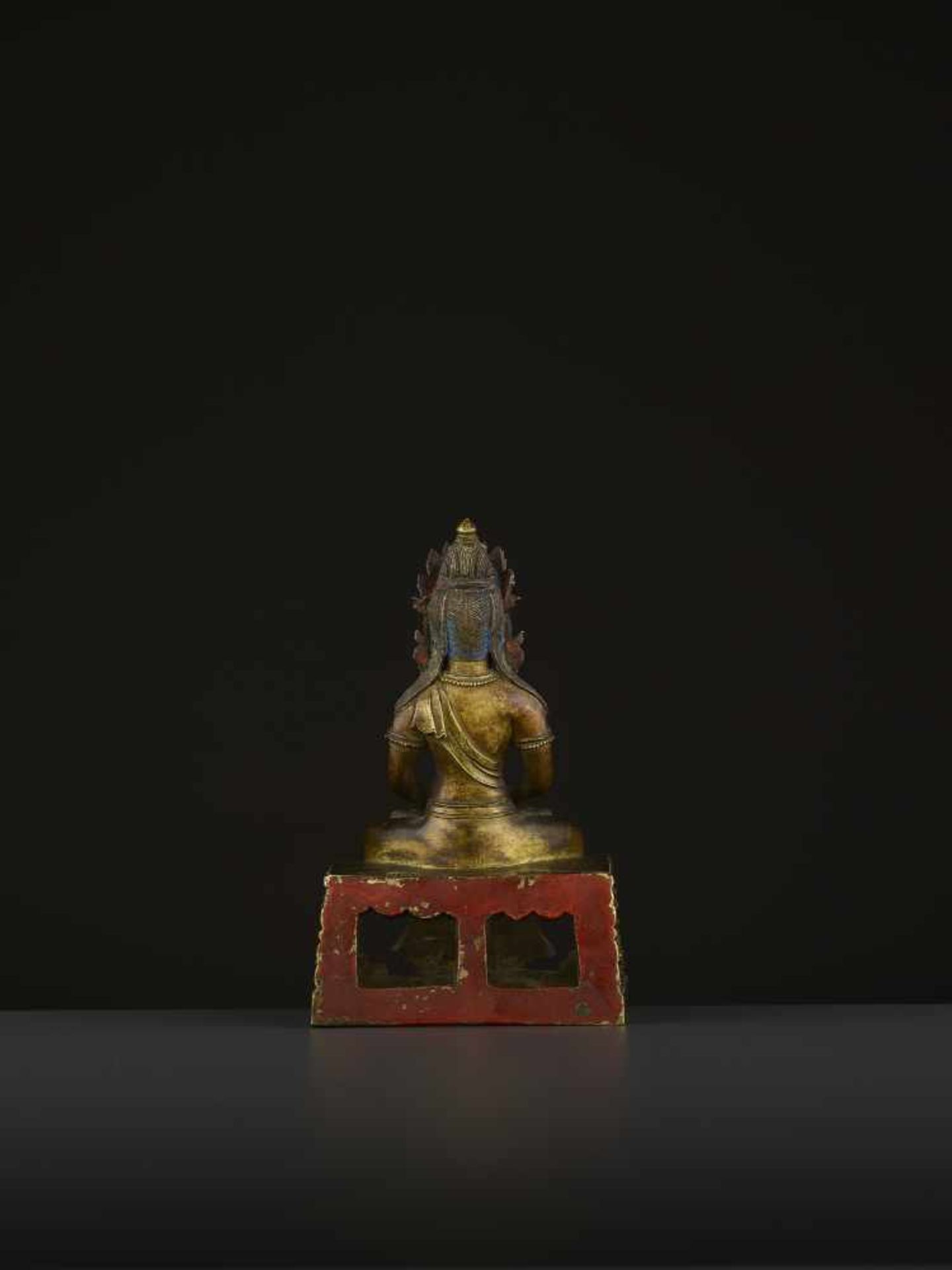 A GILT-BRONZE FIGURE OF AMITAYUS, QIANLONG China, 1736-1795. The figure is finely cast with legs - Image 5 of 9