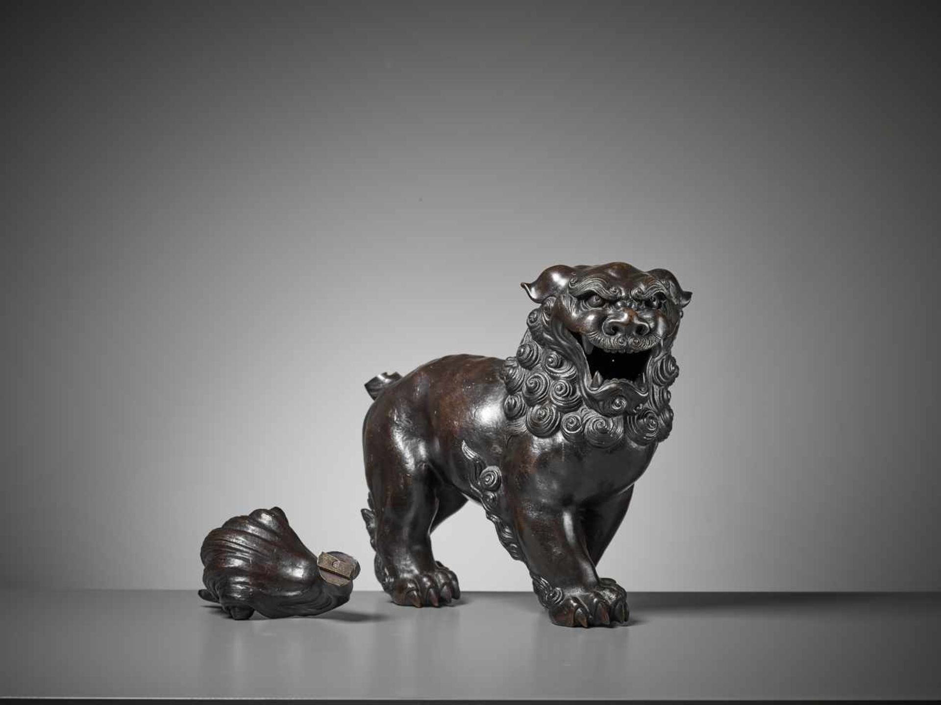 A VERY LARGE BUDDHIST LION BRONZE, MING China, 17th century. Heavily cast bronze of a roaring - Image 9 of 9