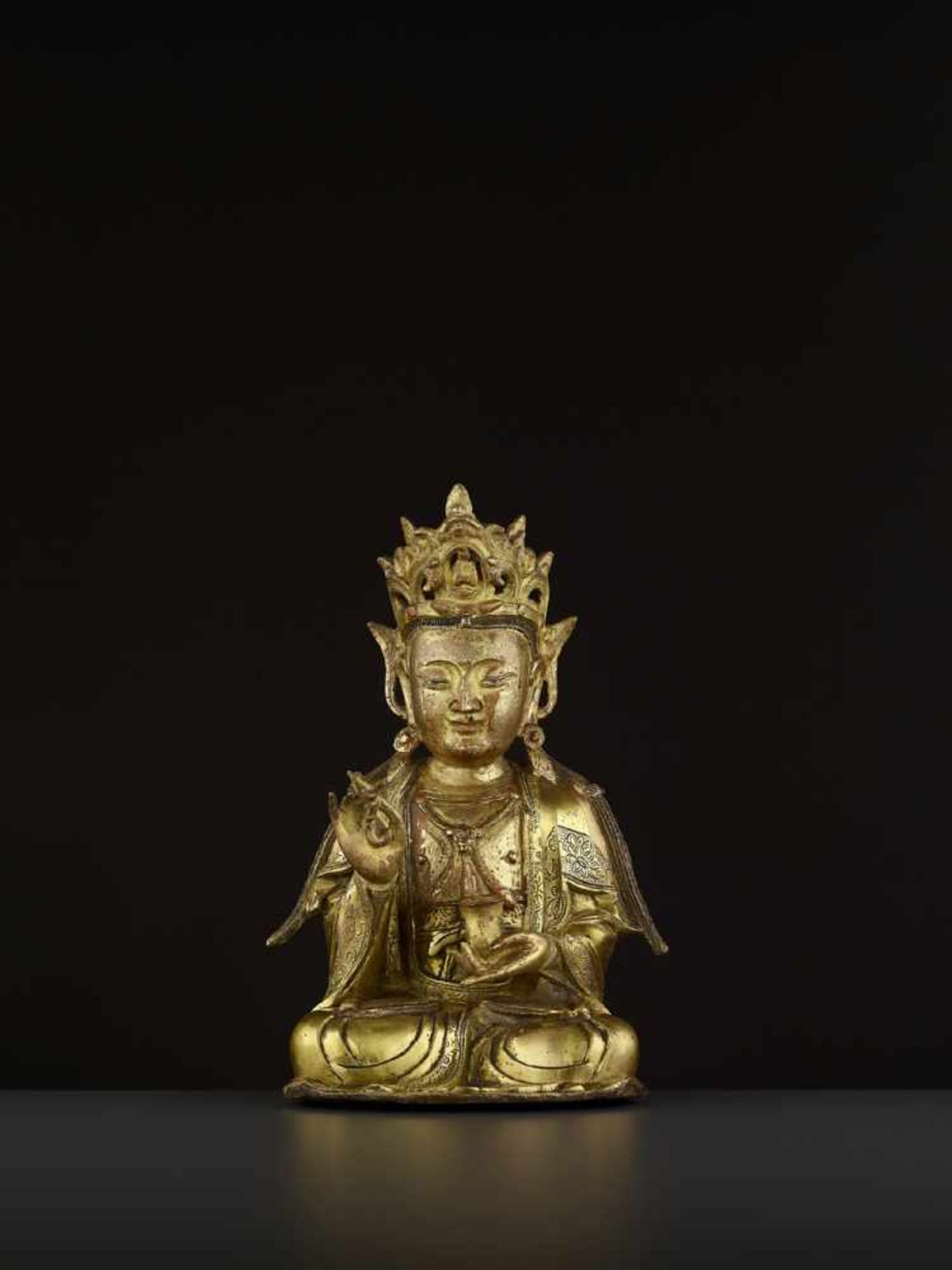 A FINELY CAST GILT-BRONZE FIGURE OF GUANYIN, MING DYNASTY China, 16th-17th century. The figure is - Image 3 of 10