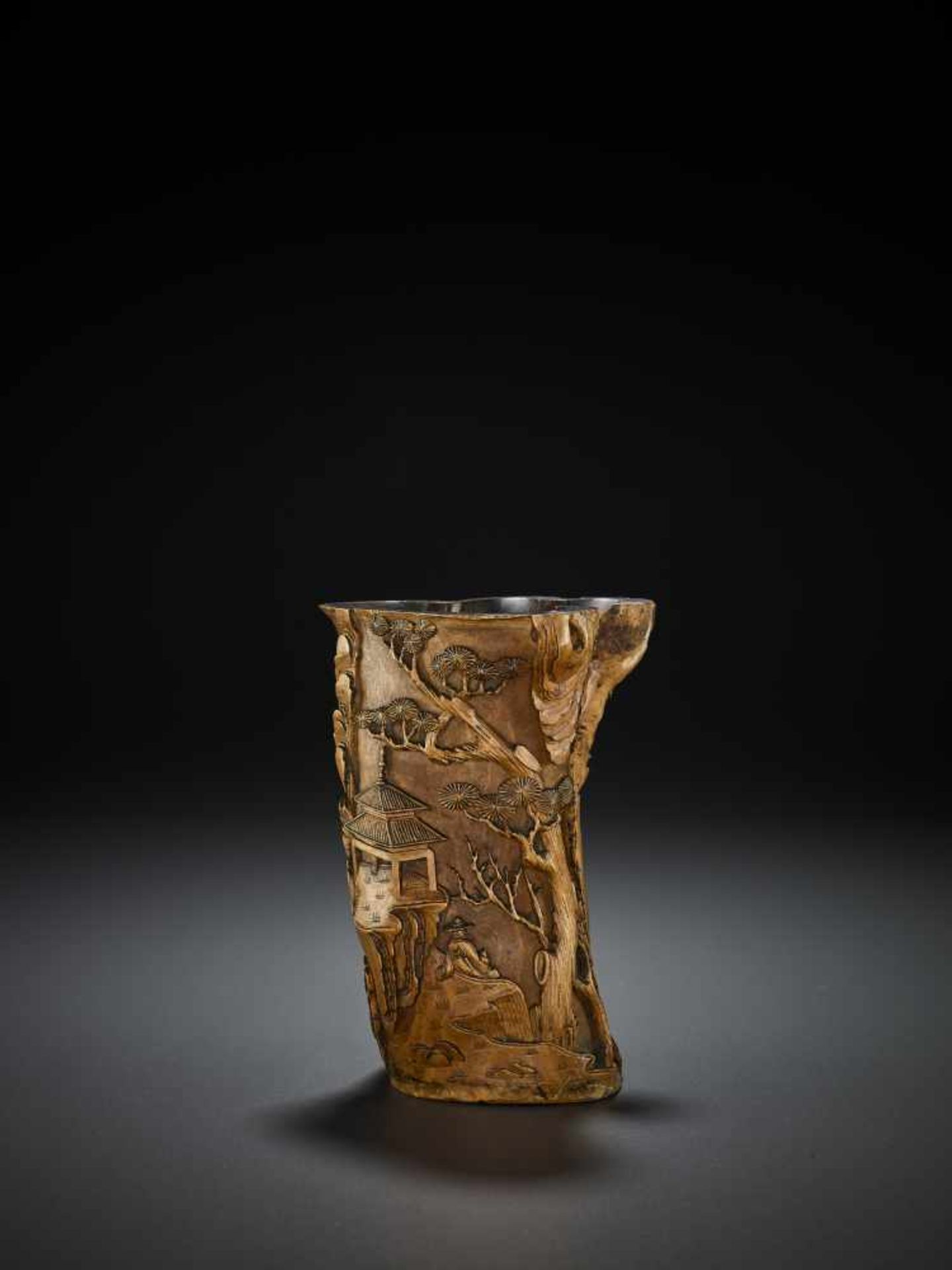 A CARVED WOOD BITONG, QING China, 18th – earlier 19th century. Several natural crevices are cleverly - Image 2 of 11