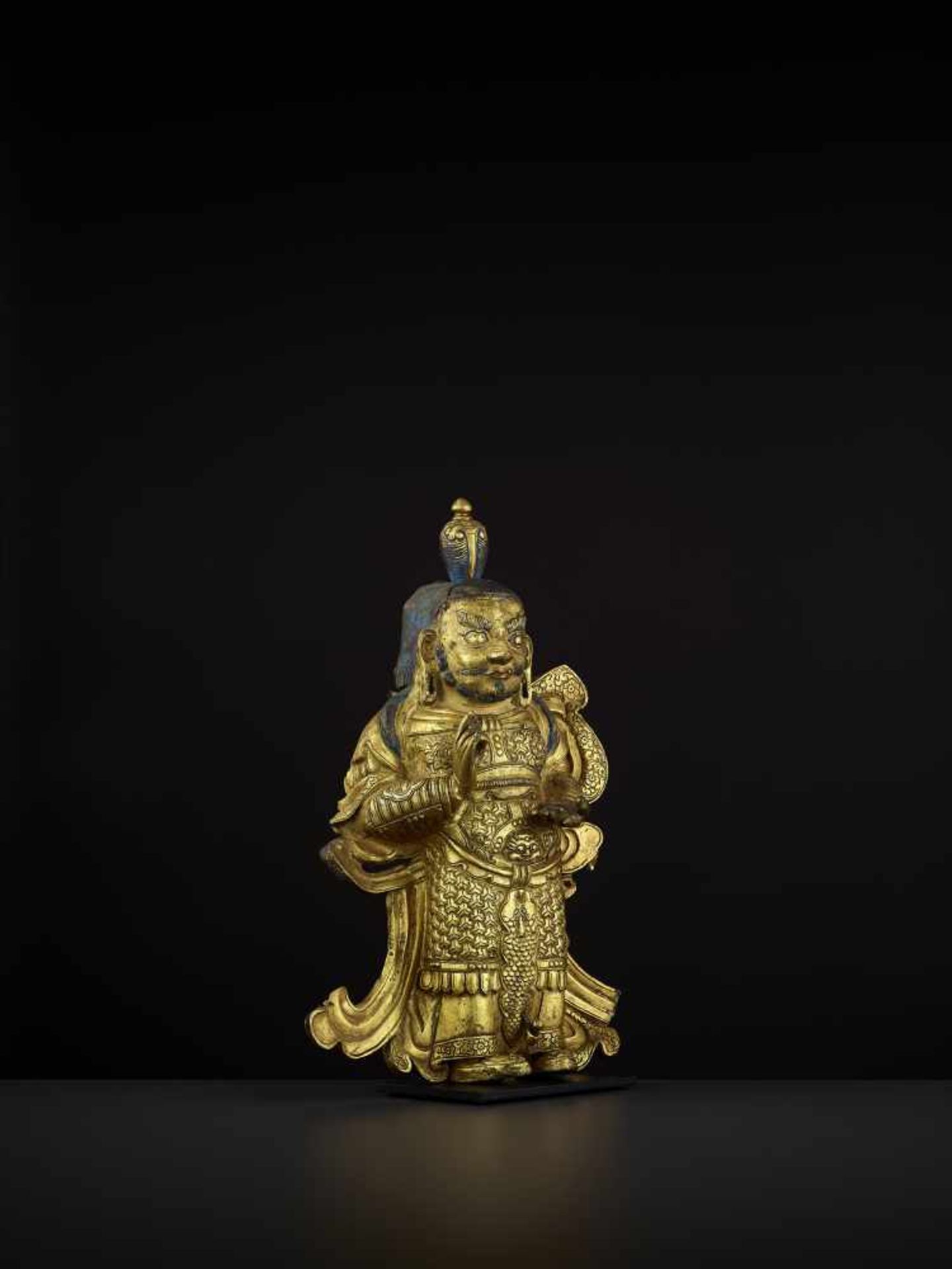 A GILT COPPER GUARDIAN KING, TIBET 17TH CENTURY In this imposing Densatil school repoussé work, - Image 6 of 6