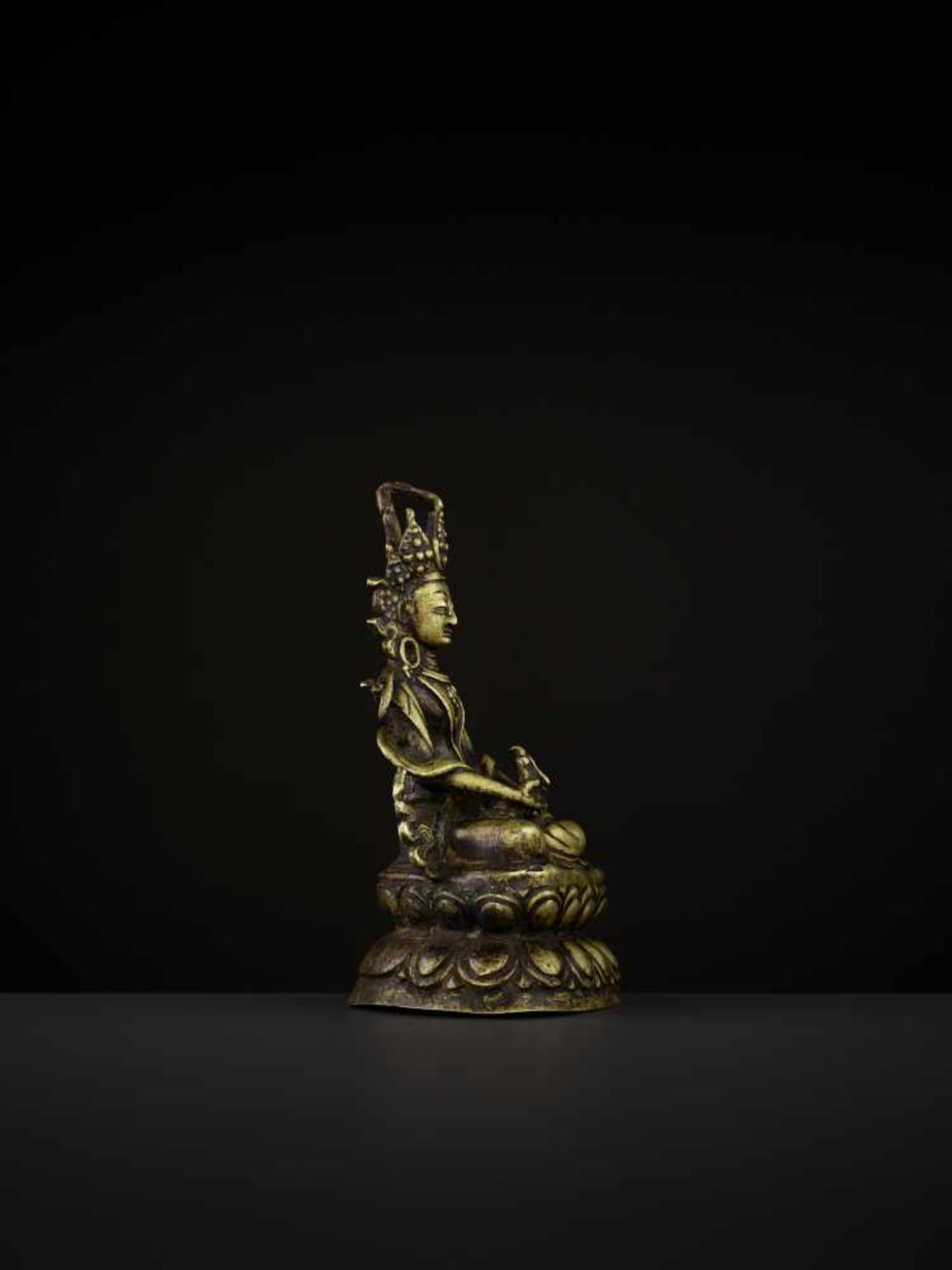 A BRONZE AMITAYUS, 13TH–14TH CENTURY Western Tibet. Seated on a high double lotus pedestal in - Image 5 of 8