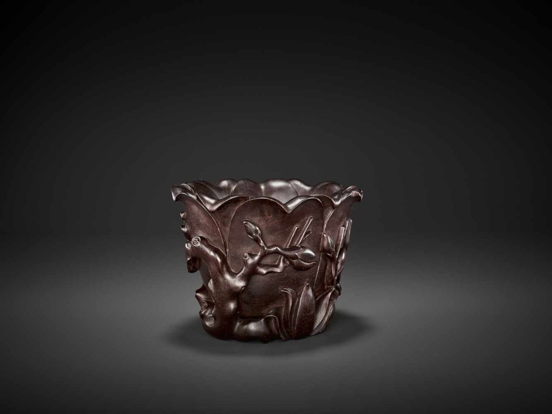 A ZITAN LIBATION CUP, QING DYNASTY China, 18th - 19th century. Finely carved and reticulated as a - Image 8 of 12