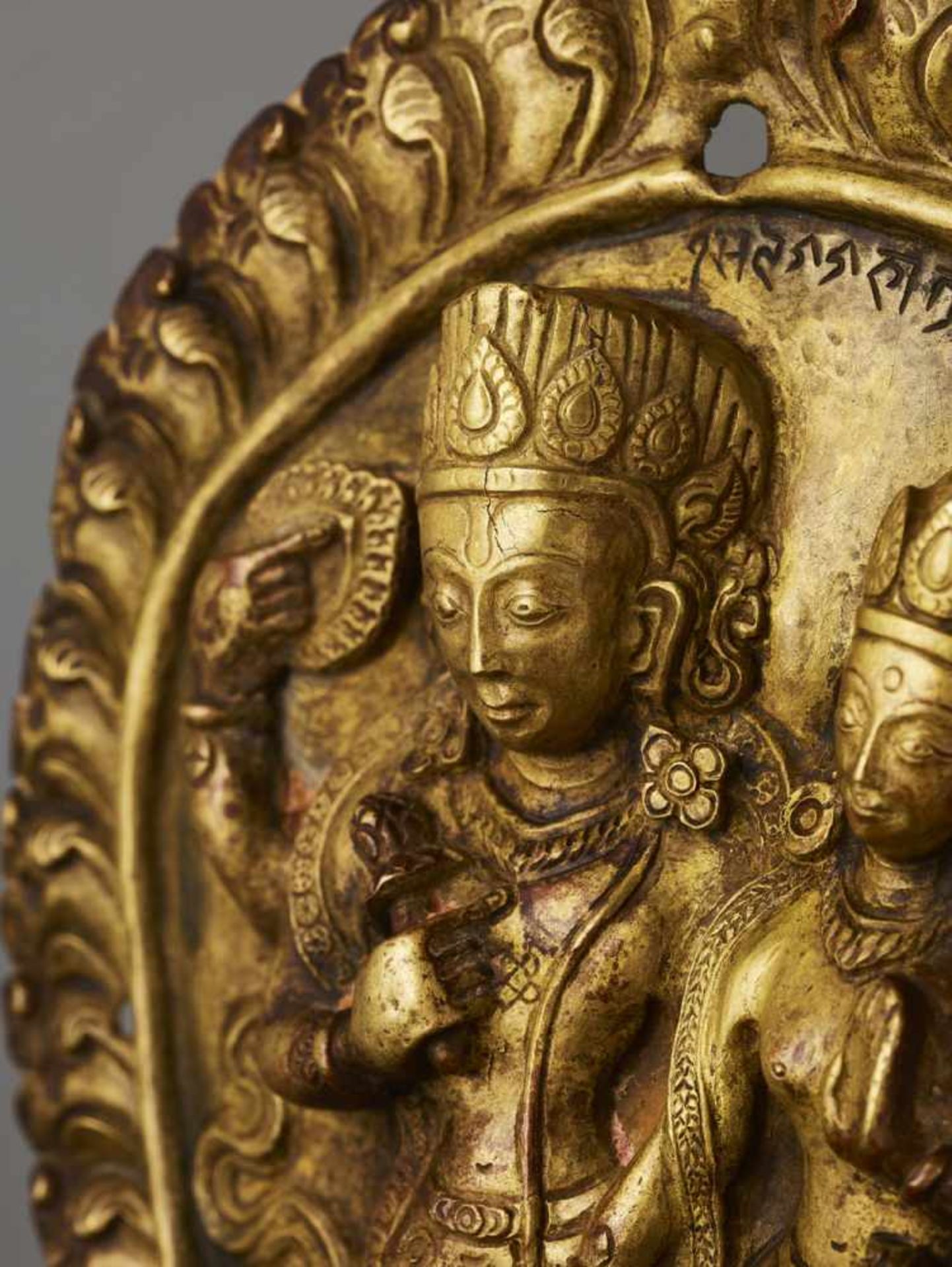 A GILT COPPER REPOUSSÉ RELIEF Nepal, 18th – 19th century. Depiction of Lakshmi-Narayana, a - Image 6 of 7