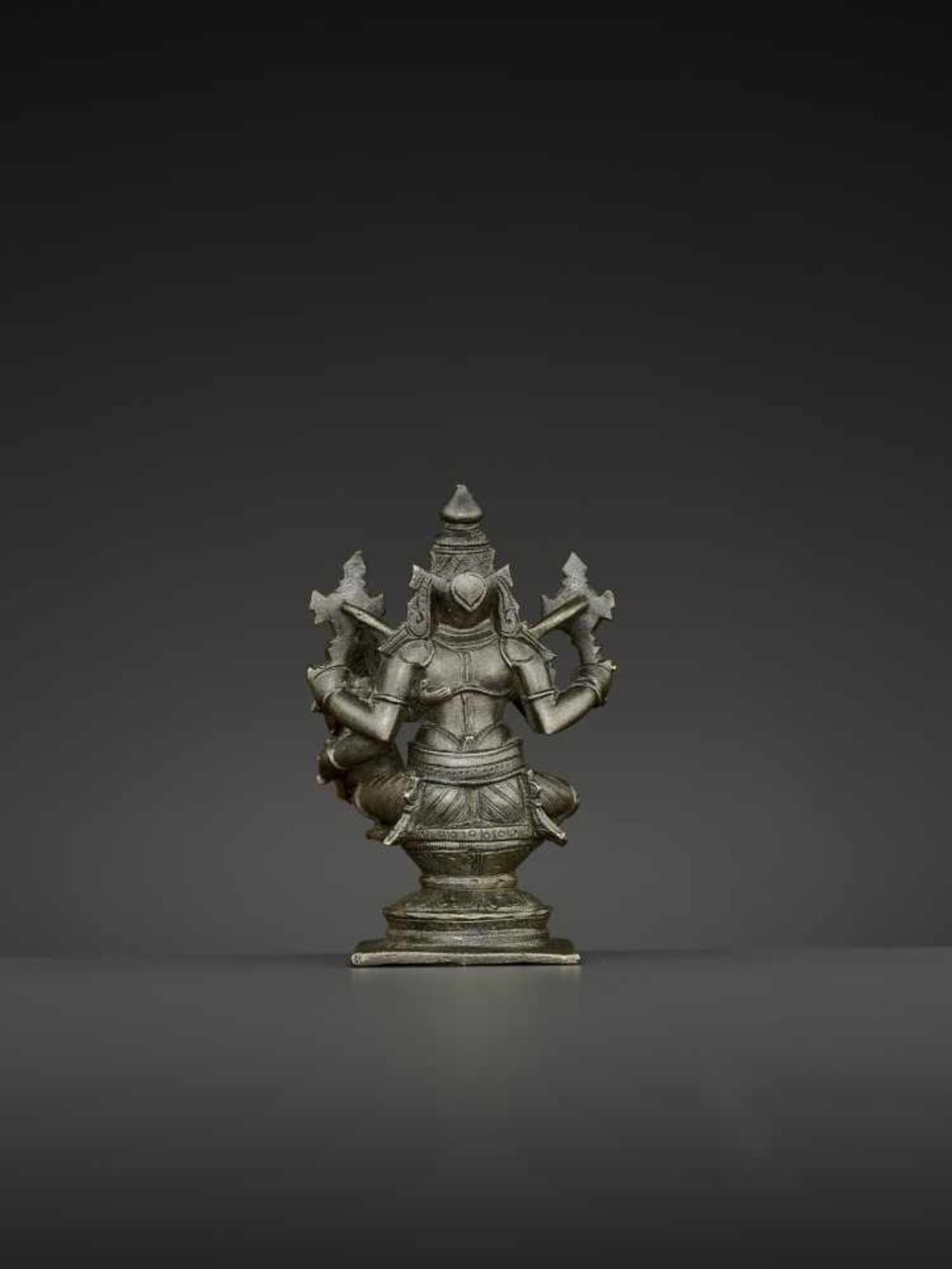 A NARASIMHA LAKSHMI BRONZE South India, Tamil Nadu, 18th – 19th century. The lion deity Narasimha is - Image 4 of 7