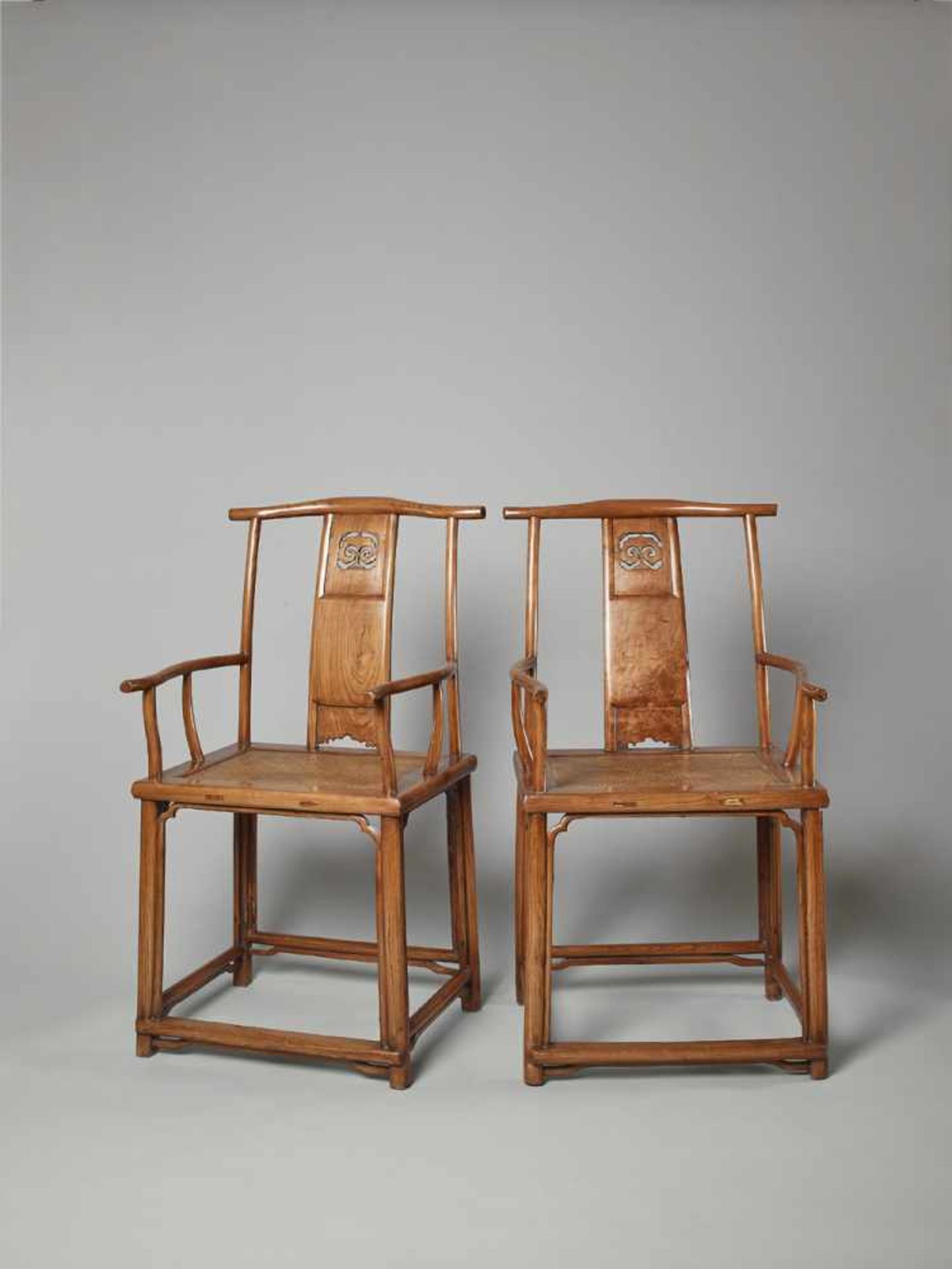 A PAIR OF YOKEBACK ARMCHAIRS, SICHUTOU GUANMAOYI China, 18th- early 19th century. Jumu. The backrest - Image 5 of 13