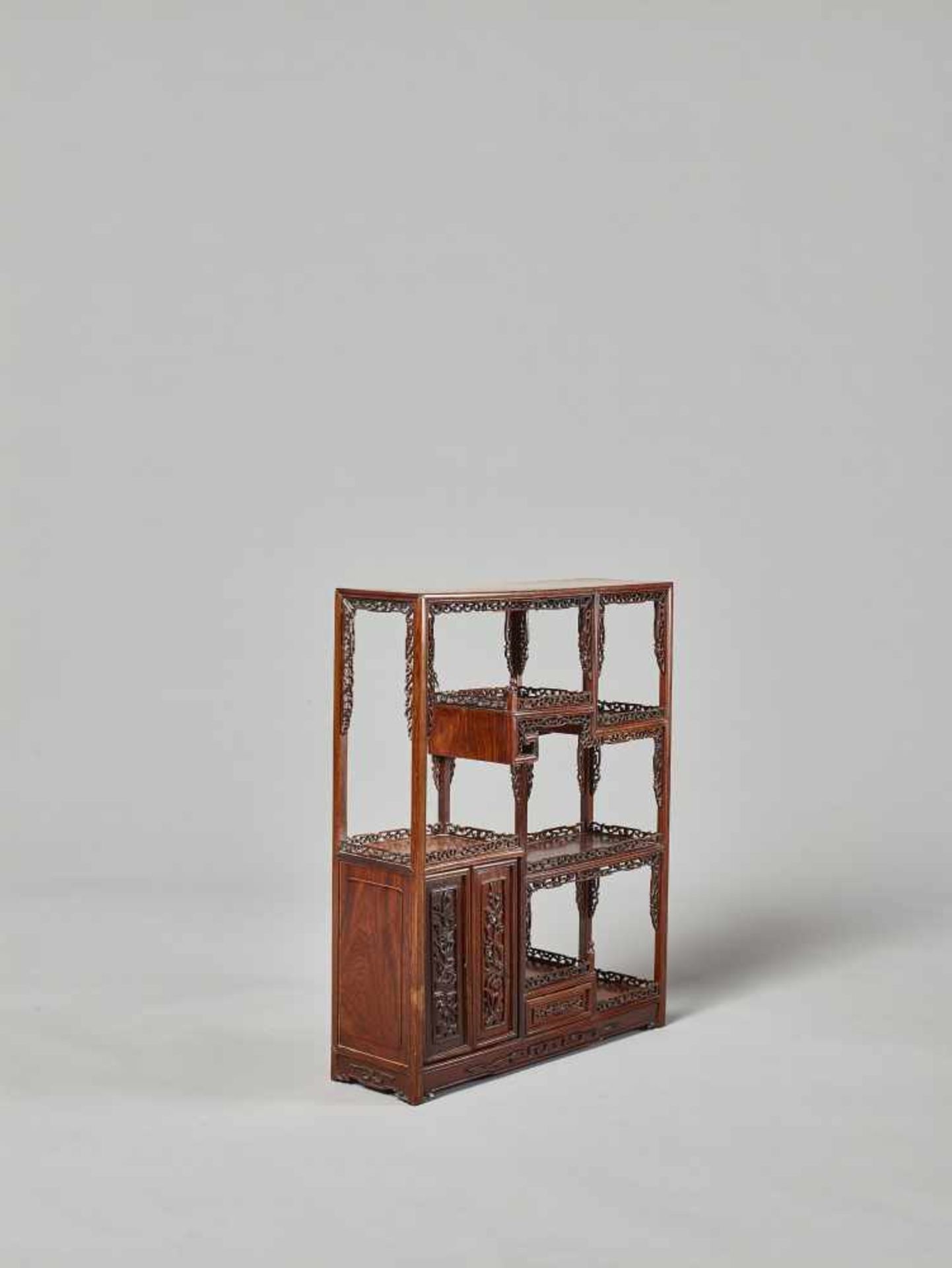 A HARDWOOD DISPLAY TABLE-CABINET, LATE QING DYNASTY China, 19th – earlier 20th century. The wood - Image 6 of 8