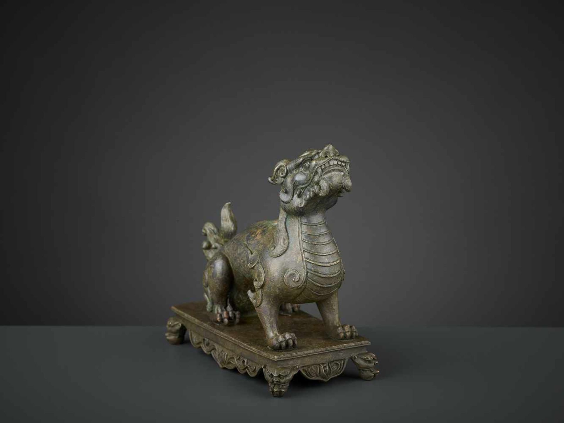 A BRONZE FIGURE OF A QILIN, QIANLONG SIX-CHARACTER MARK AND OF THE PERIOD China, 1736-1795. The - Image 10 of 15