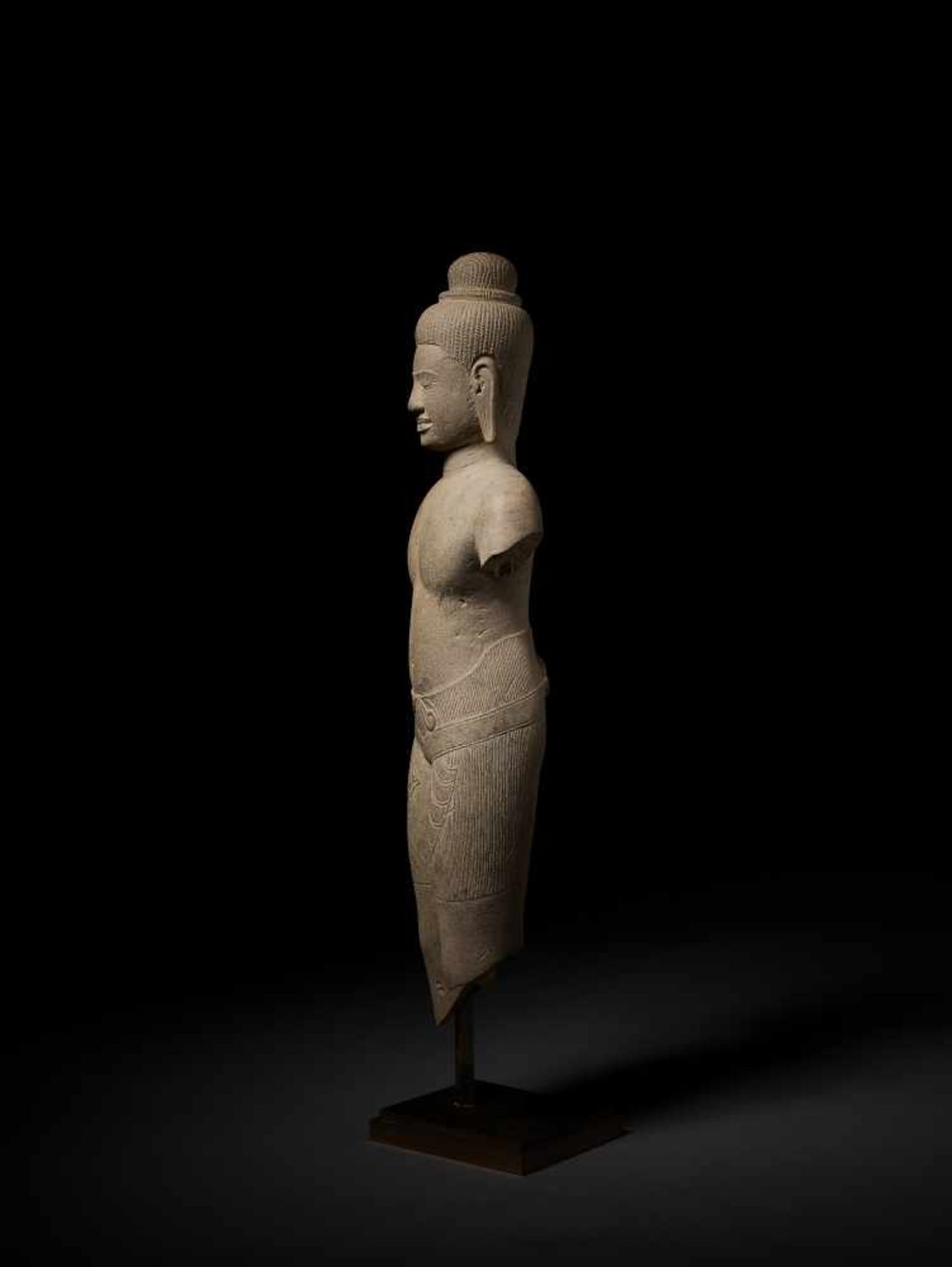 A STANDING DEITY, BAPHUON, KHMER, 11TH CENTURY A finely polished and exquisitely carved sandstone - Image 9 of 11