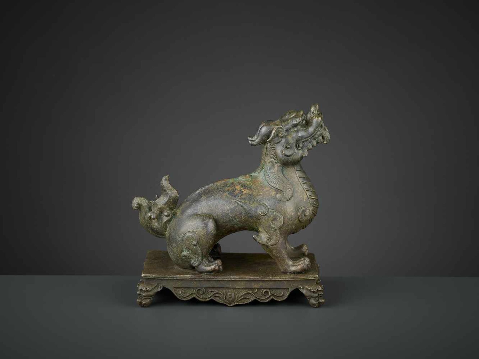 A BRONZE FIGURE OF A QILIN, QIANLONG SIX-CHARACTER MARK AND OF THE PERIOD China, 1736-1795. The - Image 8 of 15