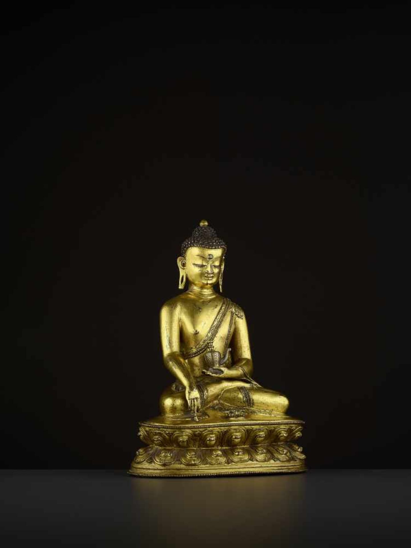 A GILT BRONZE BUDDHA VAJRASANA Tibet, 14th - 16th century. A superb fire-gilt bronze of Buddha - Image 9 of 14