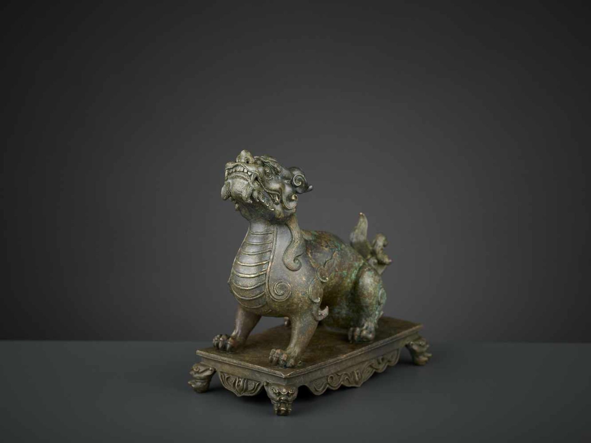 A BRONZE FIGURE OF A QILIN, QIANLONG SIX-CHARACTER MARK AND OF THE PERIOD China, 1736-1795. The - Image 11 of 15