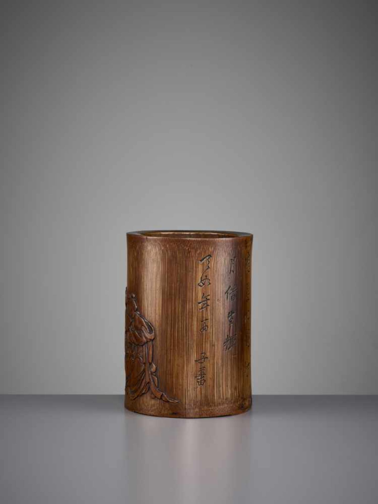 A BAMBOO BRUSHPOT 17TH/18TH CENTURY China. Of cylindrical form, the exterior well carved in - Image 3 of 10