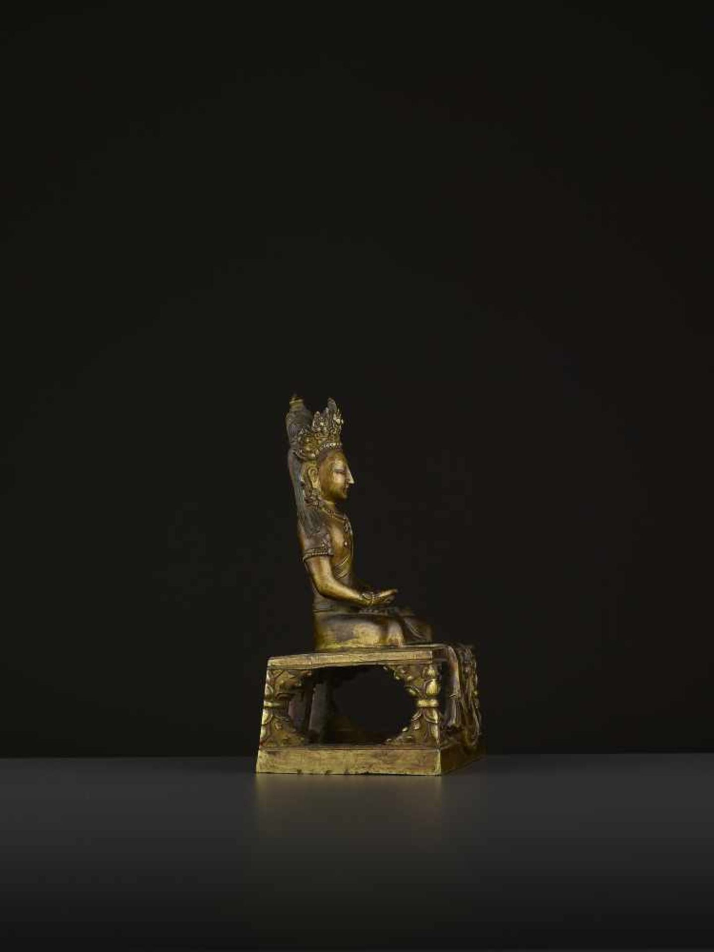 A GILT-BRONZE FIGURE OF AMITAYUS, QIANLONG China, 1736-1795. The figure is finely cast with legs - Image 6 of 9