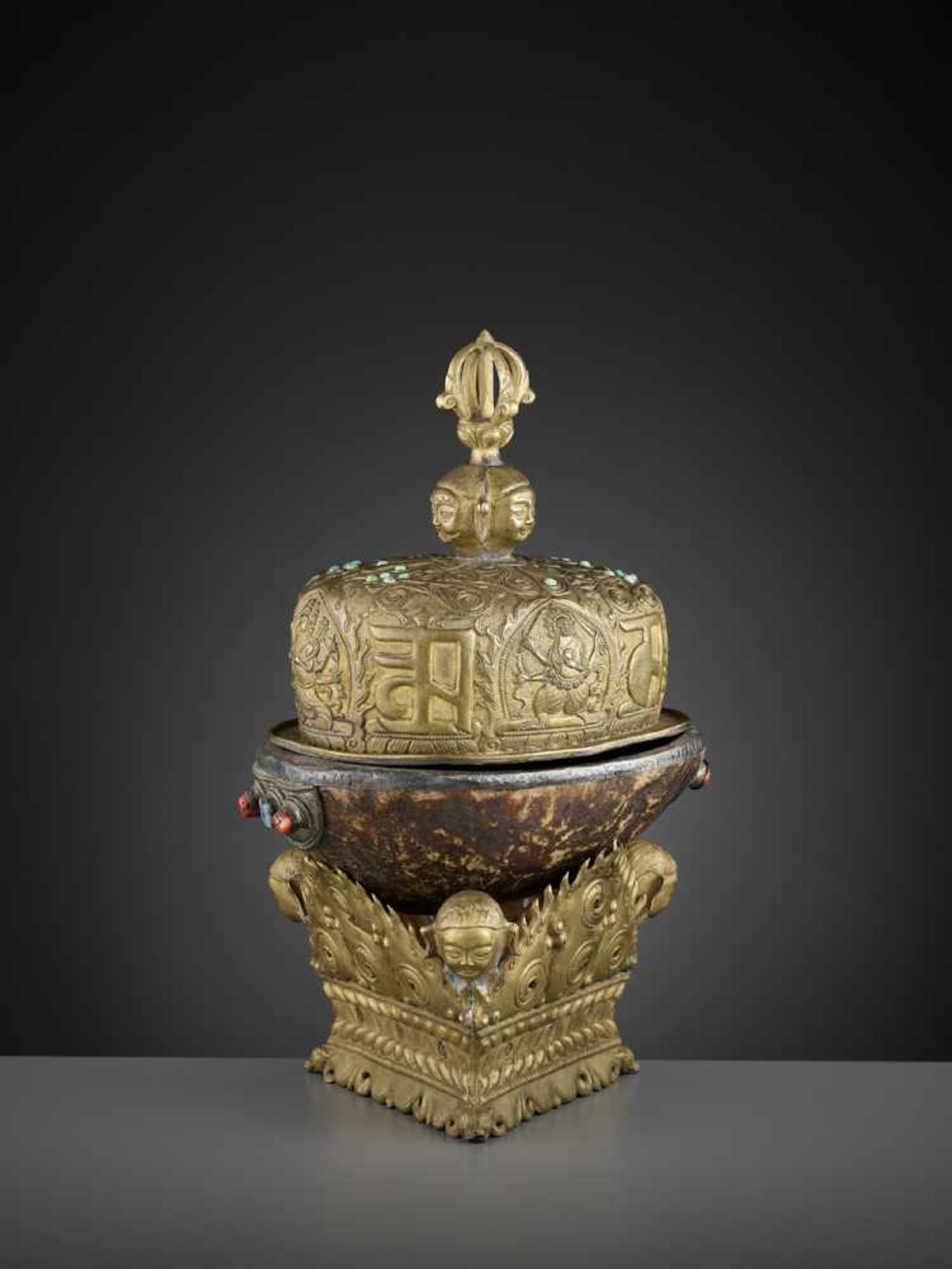 KAPALA WITH COVER AND STAND Tibet, 19th century. A fine ensemble, increasingly difficult to find.