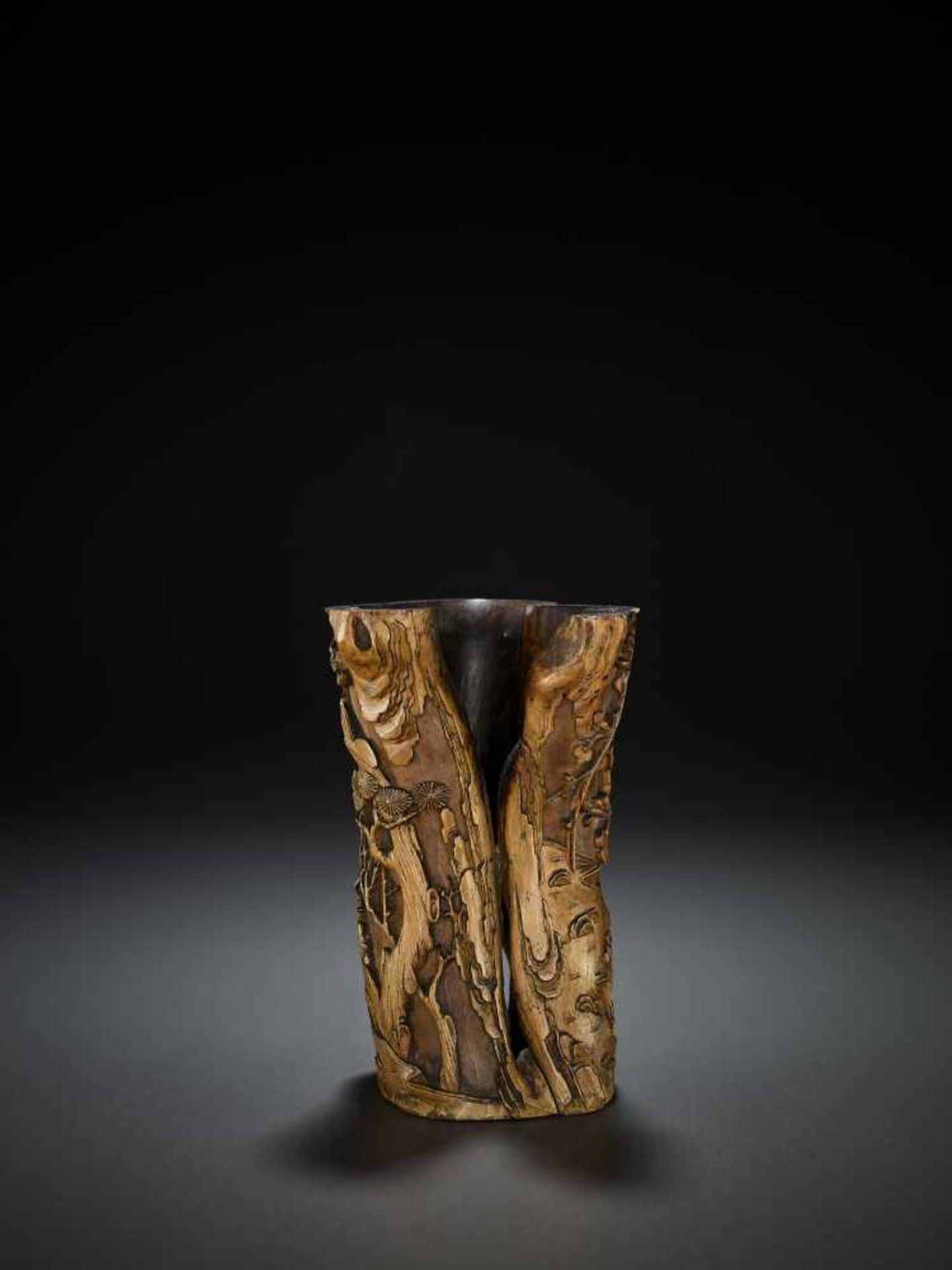 A CARVED WOOD BITONG, QING China, 18th – earlier 19th century. Several natural crevices are cleverly - Image 3 of 11