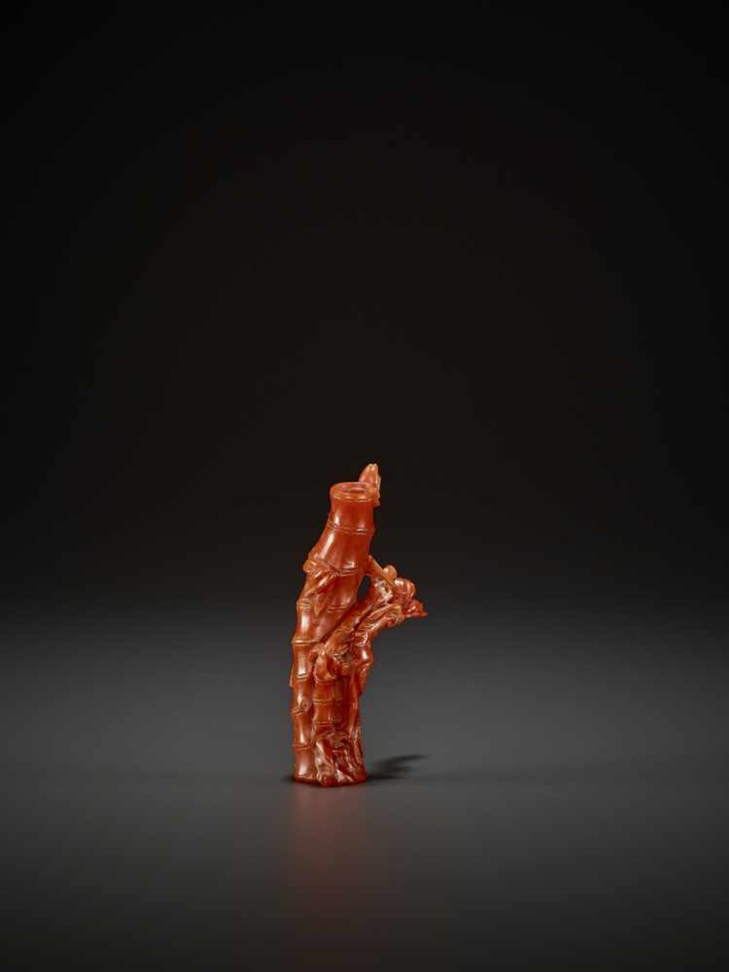 A CORAL JOSS STICK HOLDER, QING China, 1760-1860. Finely carved in the form of a bamboo with - Image 9 of 11