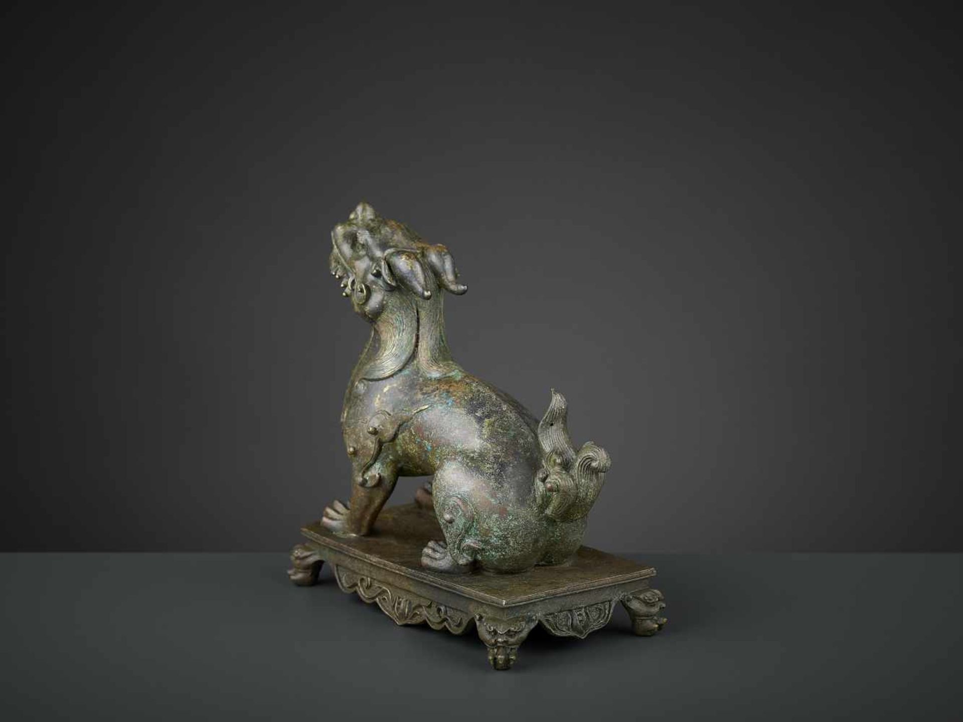 A BRONZE FIGURE OF A QILIN, QIANLONG SIX-CHARACTER MARK AND OF THE PERIOD China, 1736-1795. The - Image 6 of 15