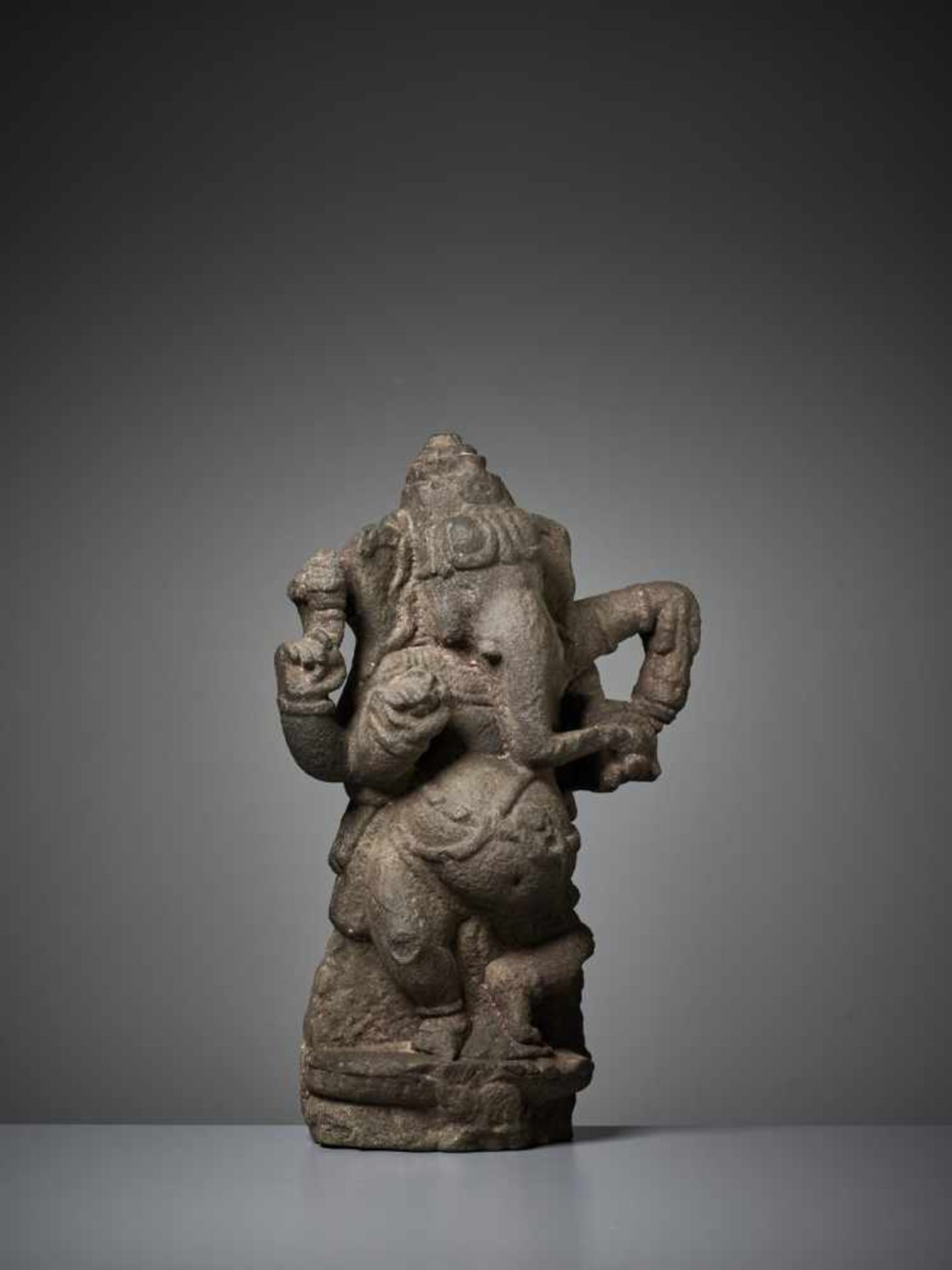 A RARE SANDSTONE STELE OF GANESHA India, 11th – 13th century. Dancing with one leg raised and his - Image 7 of 8