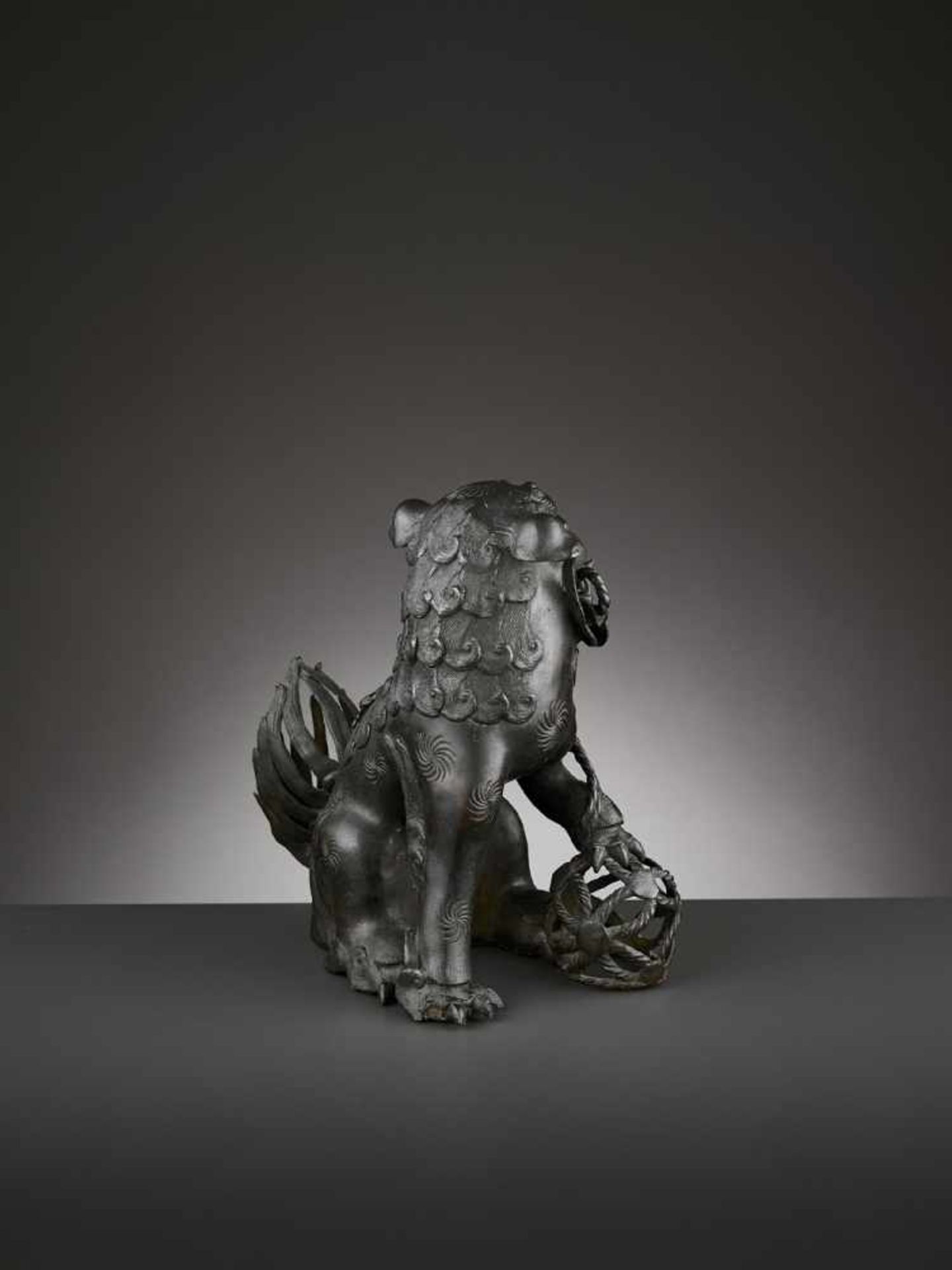 A BRONZE ‘BUDDHIST LION’ CENSER, MING China 17th century. Cast seated, the raised head with large - Image 7 of 11