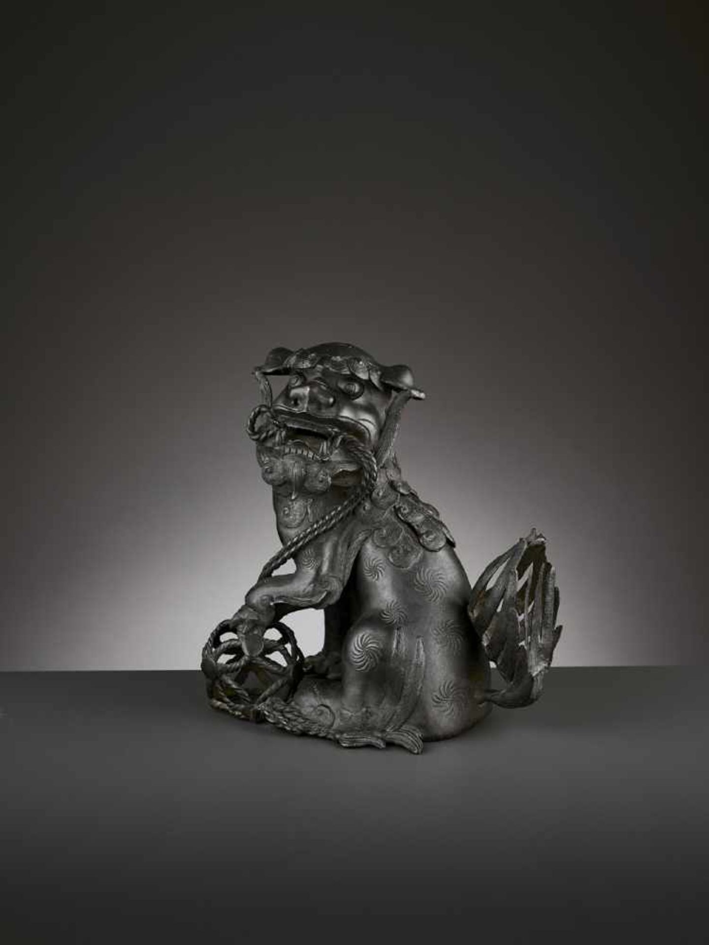 A BRONZE ‘BUDDHIST LION’ CENSER, MING China 17th century. Cast seated, the raised head with large - Image 3 of 11