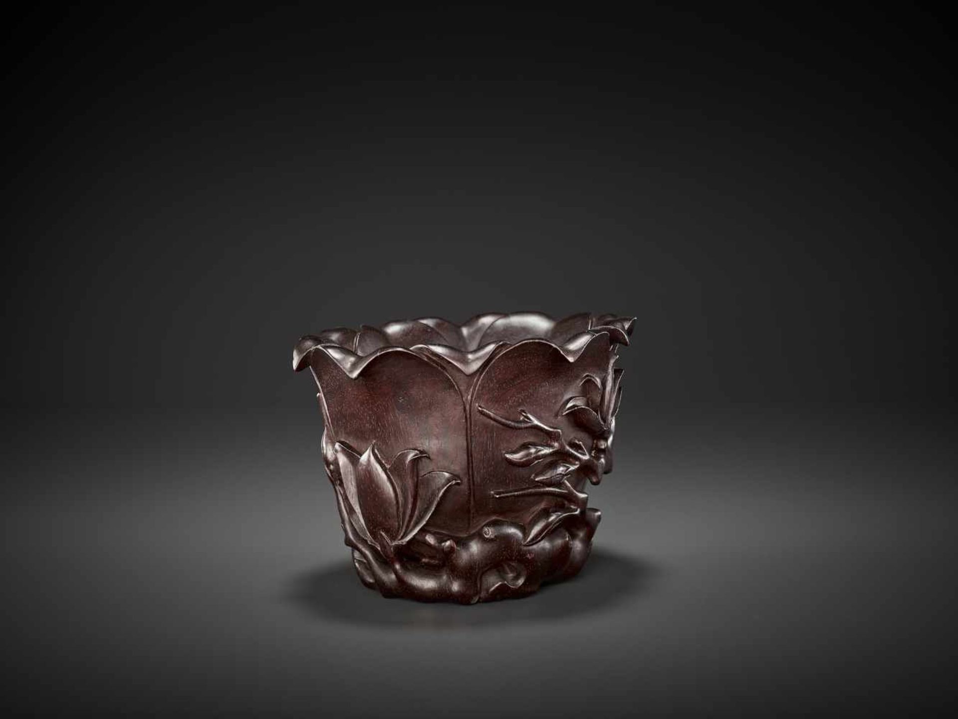 A ZITAN LIBATION CUP, QING DYNASTY China, 18th - 19th century. Finely carved and reticulated as a - Image 6 of 12