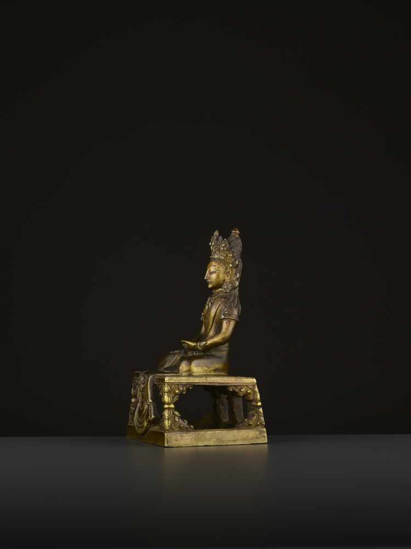 A GILT-BRONZE FIGURE OF AMITAYUS, QIANLONG China, 1736-1795. The figure is finely cast with legs - Image 4 of 9