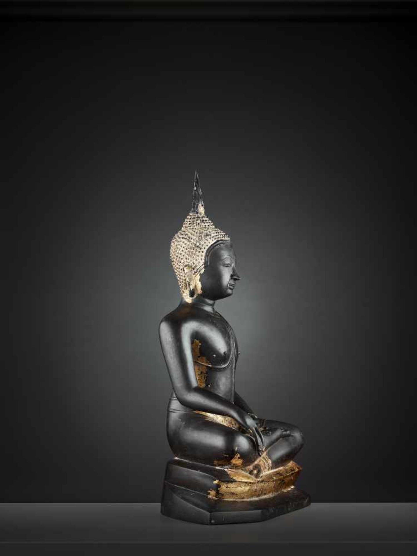 A BUDDHA SHAKYAMUNI LACQUER-GILT BRONZE Laos, 19th – early 20th century. Buddha is cast seated in - Image 5 of 7