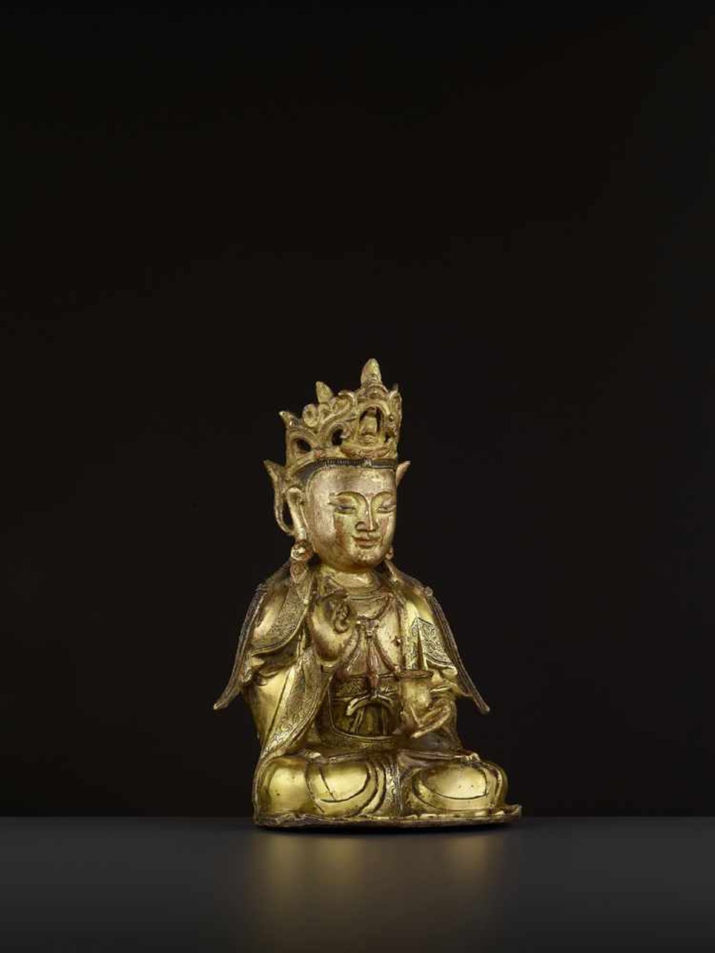 A FINELY CAST GILT-BRONZE FIGURE OF GUANYIN, MING DYNASTY China, 16th-17th century. The figure is - Image 8 of 10