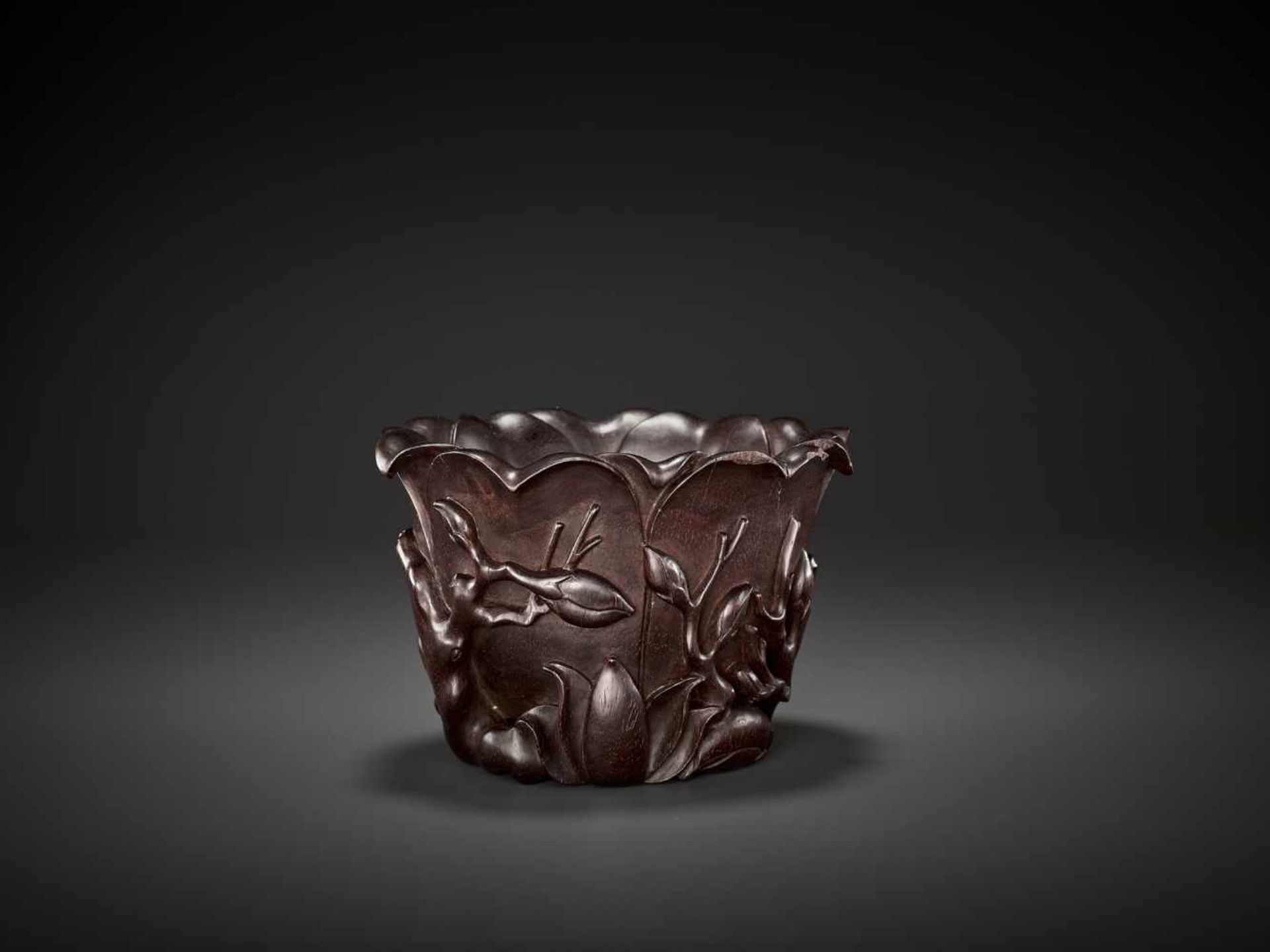 A ZITAN LIBATION CUP, QING DYNASTY China, 18th - 19th century. Finely carved and reticulated as a - Image 9 of 12