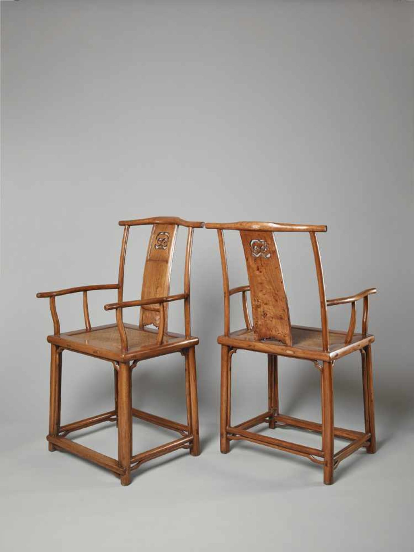 A PAIR OF YOKEBACK ARMCHAIRS, SICHUTOU GUANMAOYI China, 18th- early 19th century. Jumu. The backrest - Image 8 of 13