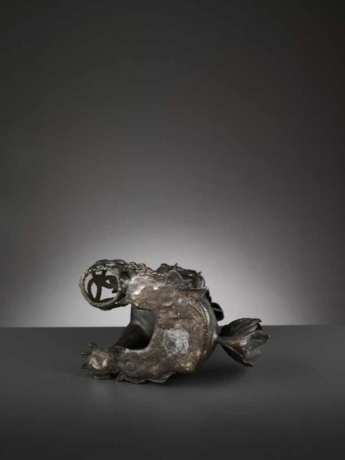 A BRONZE ‘BUDDHIST LION’ CENSER, MING China 17th century. Cast seated, the raised head with large - Image 8 of 11