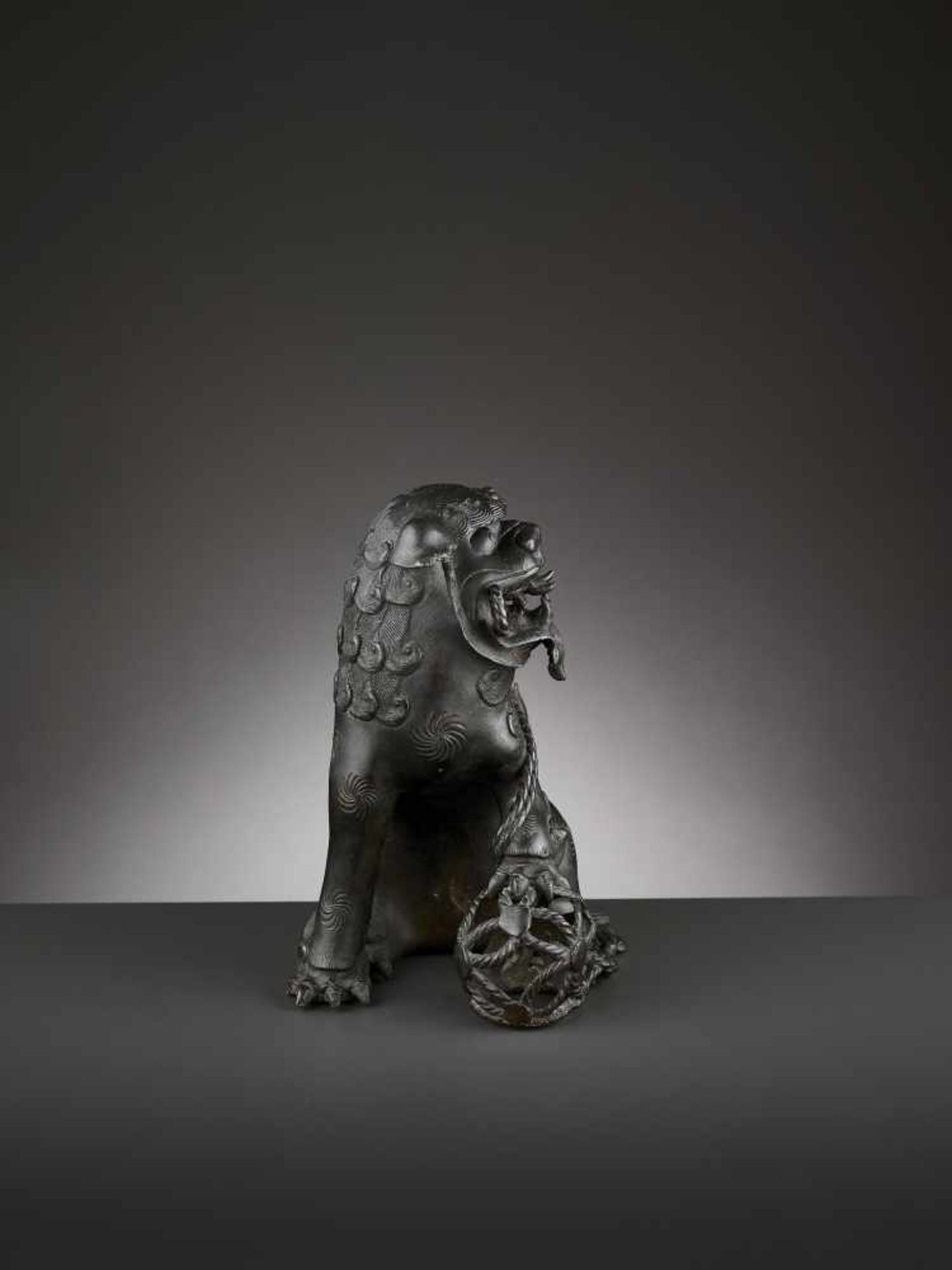 A BRONZE ‘BUDDHIST LION’ CENSER, MING China 17th century. Cast seated, the raised head with large - Image 9 of 11
