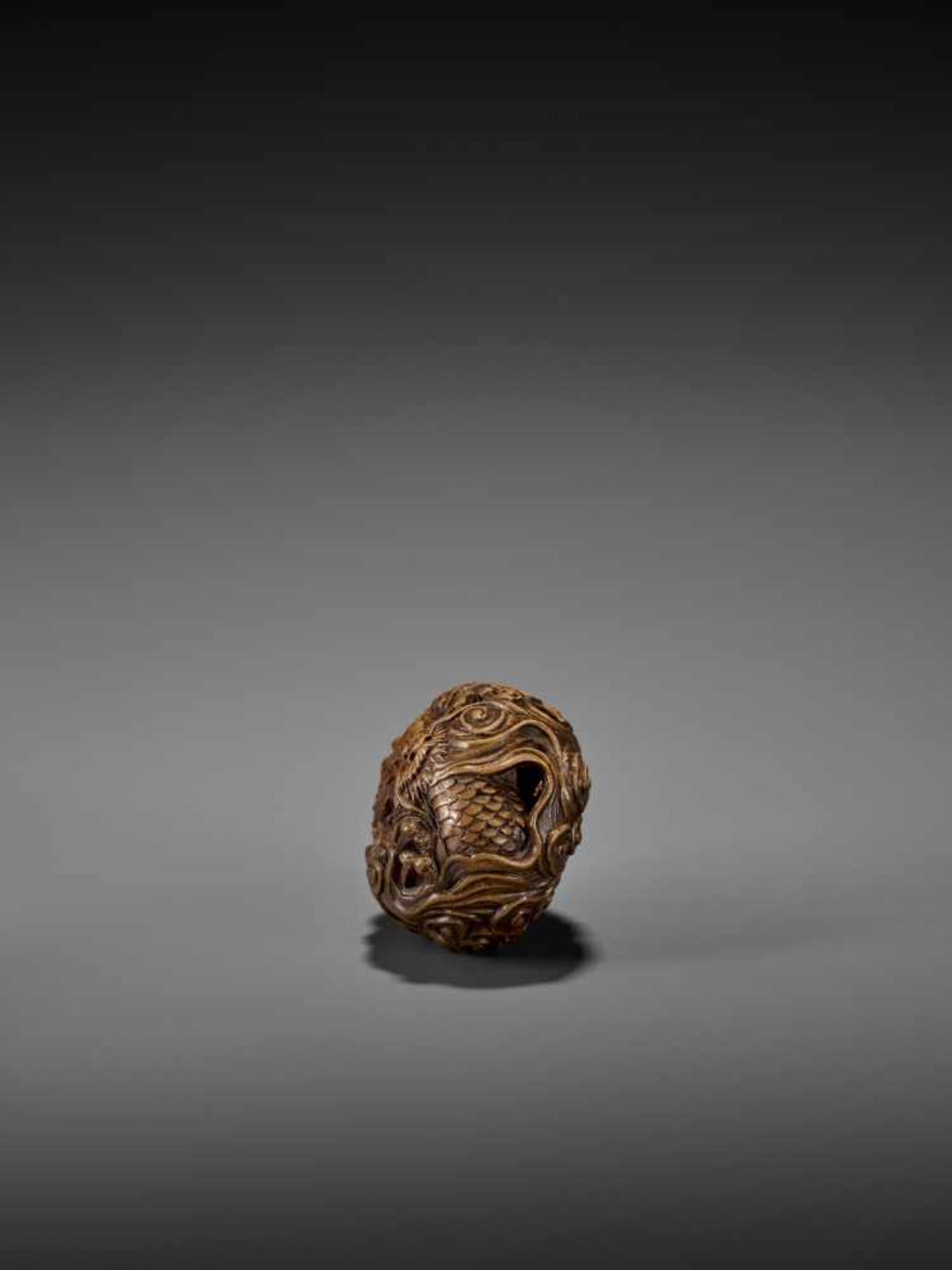 MASANAO: AN EXCELLENT WOOD MANJU NETSUKE OF A CELESTIAL DRAGON By Masanao, signed MasanaoJapan, - Image 4 of 9