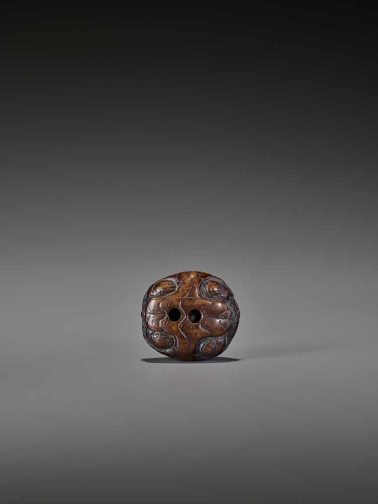 A WOOD NETSUKE OF A RETRACTED TORTOISE UnsignedJapan, 18th century, Edo period (1615-1868)This early - Image 10 of 10