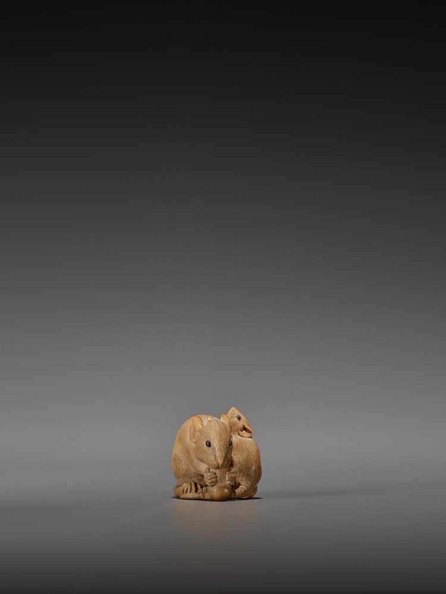 IKKO: A FINE WOOD NETSUKE OF TWO RATS By Ikko, signed IkkoJapan, second half of 19th centuryCarved - Image 9 of 13