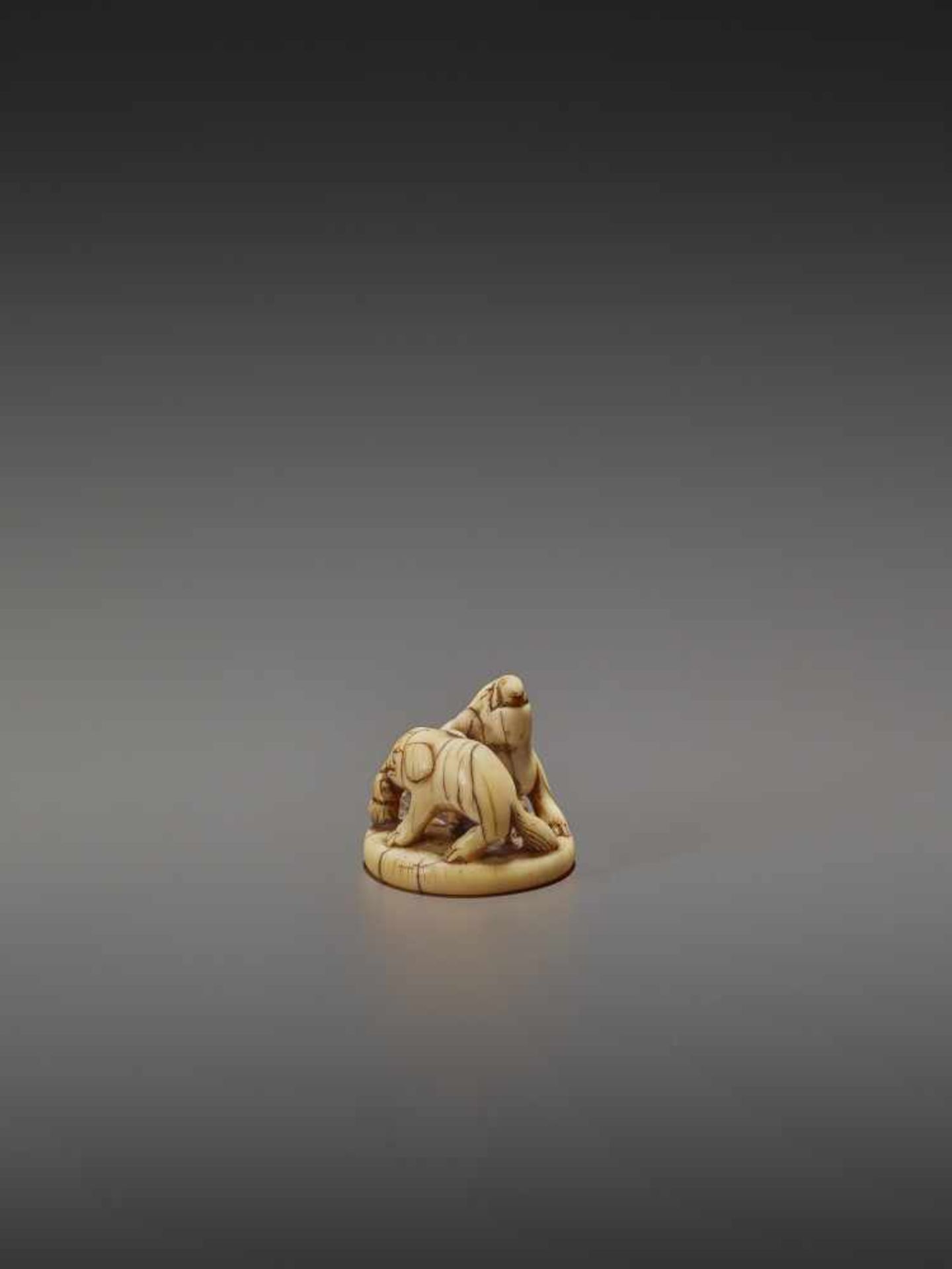 A RARE AND EARLY IVORY NETSUKE OF AN ELEPHANT AND BAKU UnsignedJapan, early 18th century, Edo period - Image 5 of 9